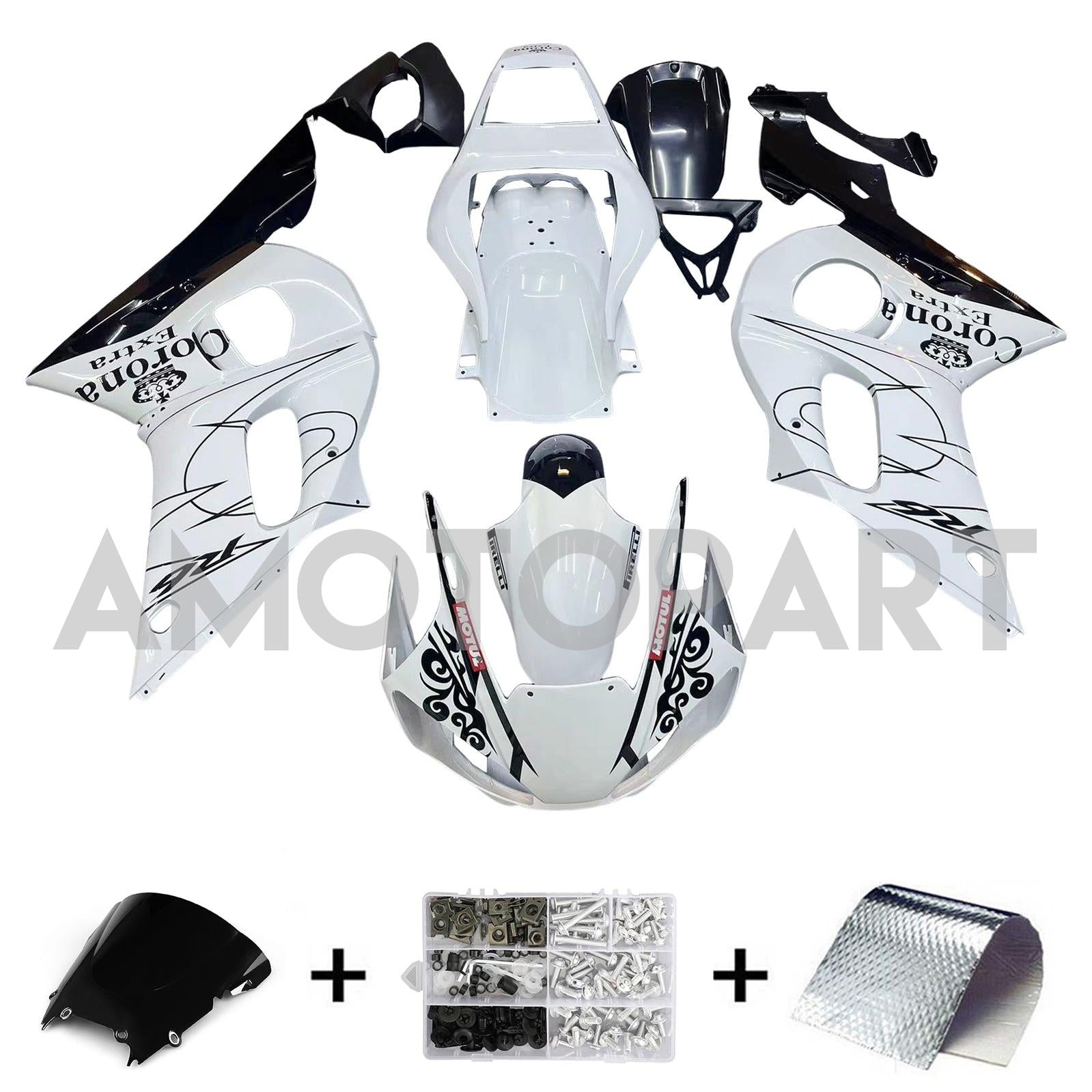 Amotopart Yamaha YZF 600 R6 1998-2002 White Fairing Kit