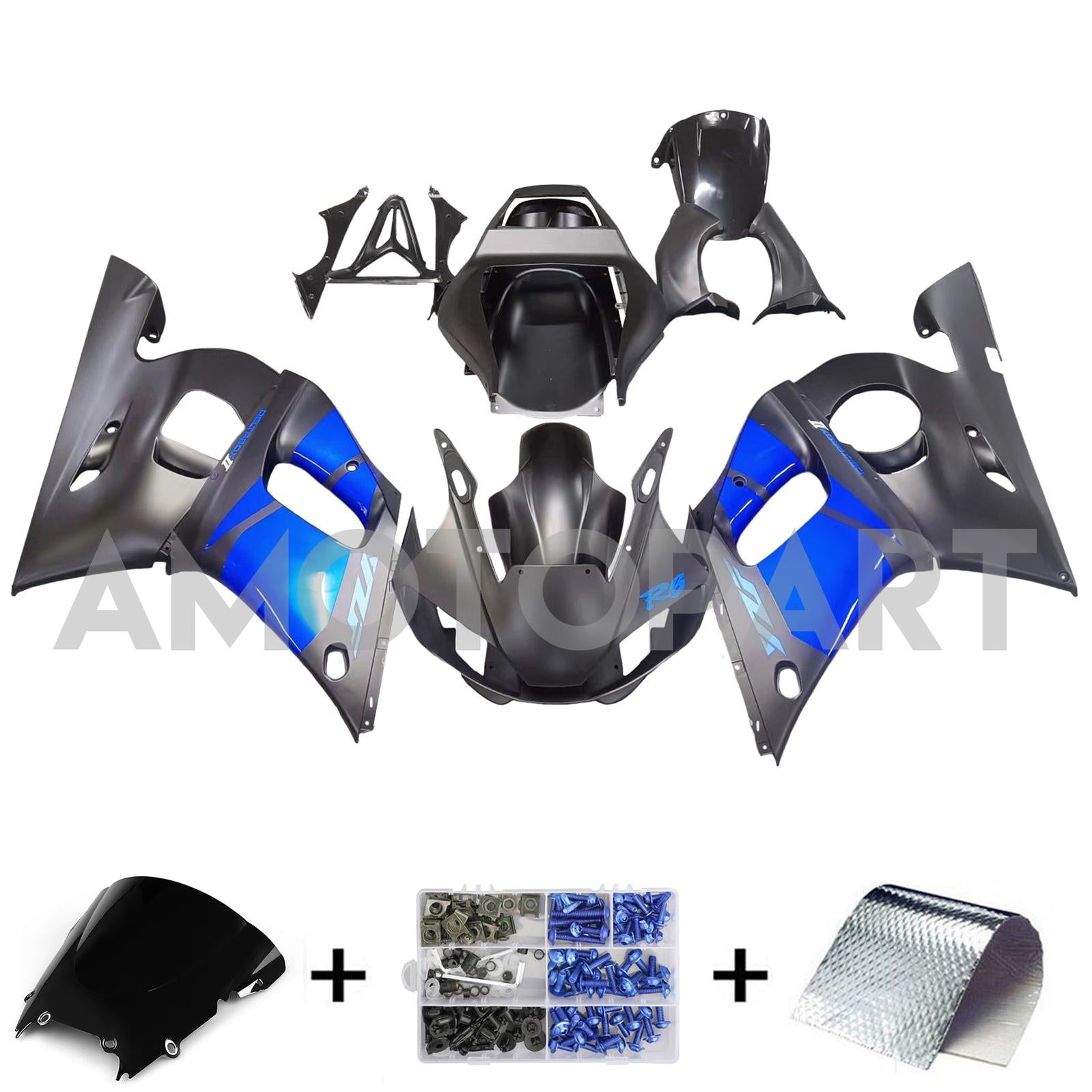 Amotopart Yamaha YZF 600 R6 1998-2002 Blue&Black Style2 Fairing Kit