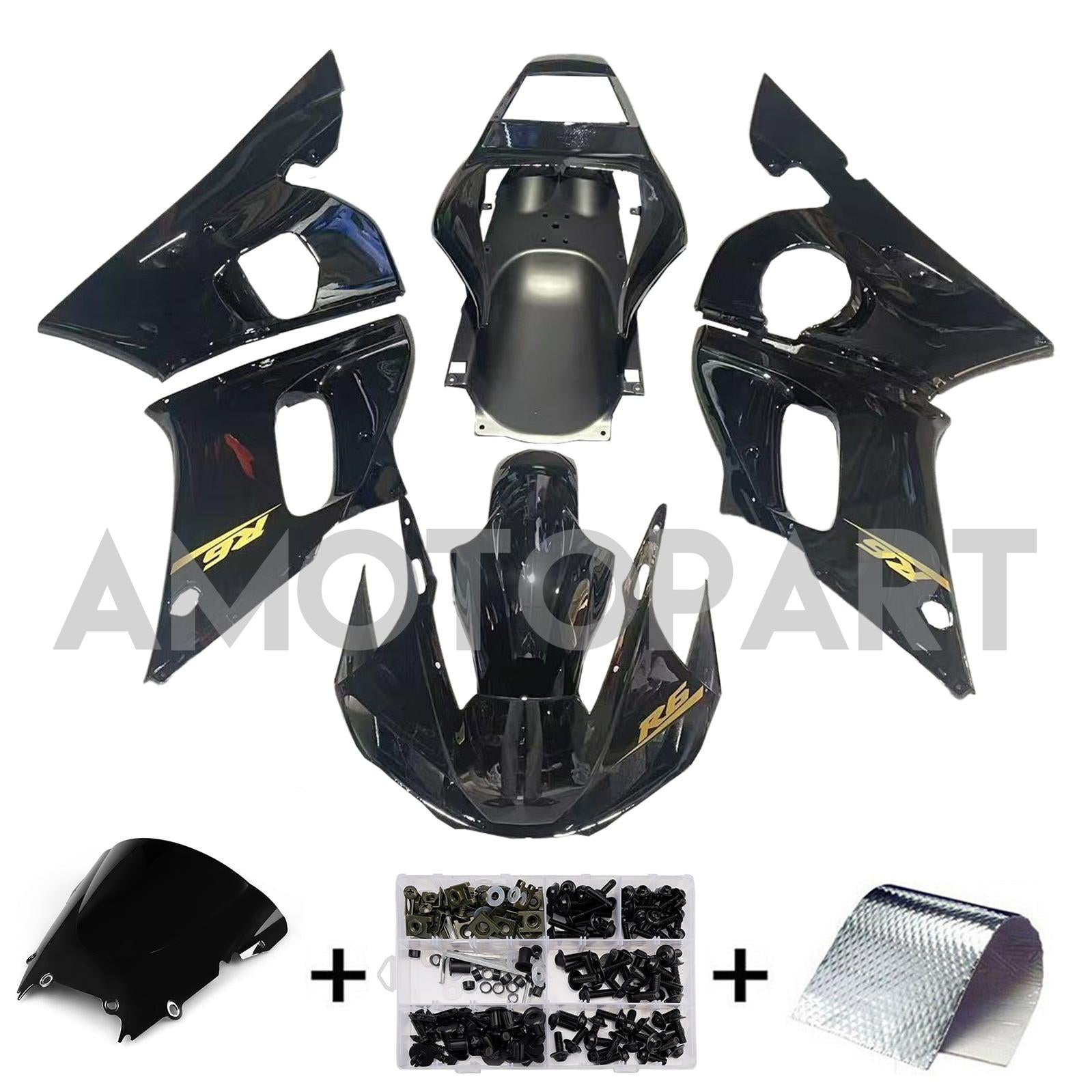 Amotopart Yamaha YZF 600 R6 1998-2002 Black Fairing Kit