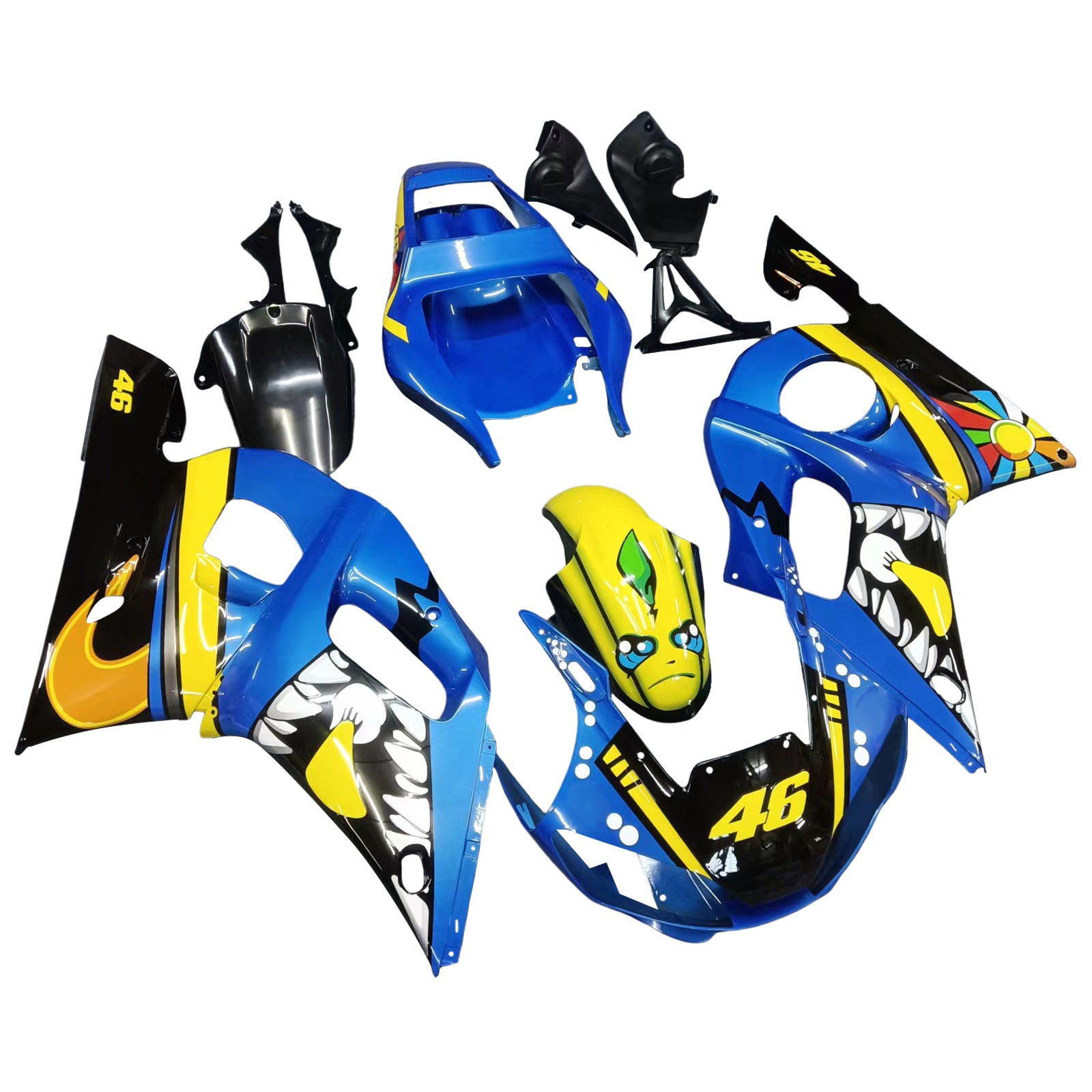 Amotopart 1998-2002 Yamaha YZF 600 R6 Kit carena Monster blu e giallo