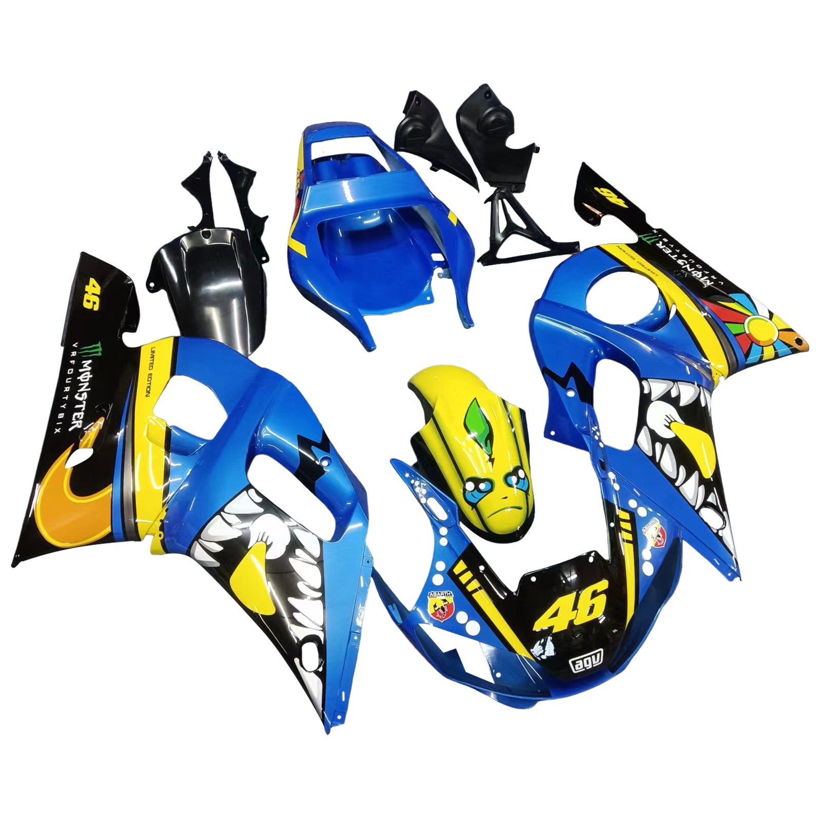 Amotopart 1998-2002 Yamaha YZF 600 R6 Blau&Yellow Monster Verkleidungssatz