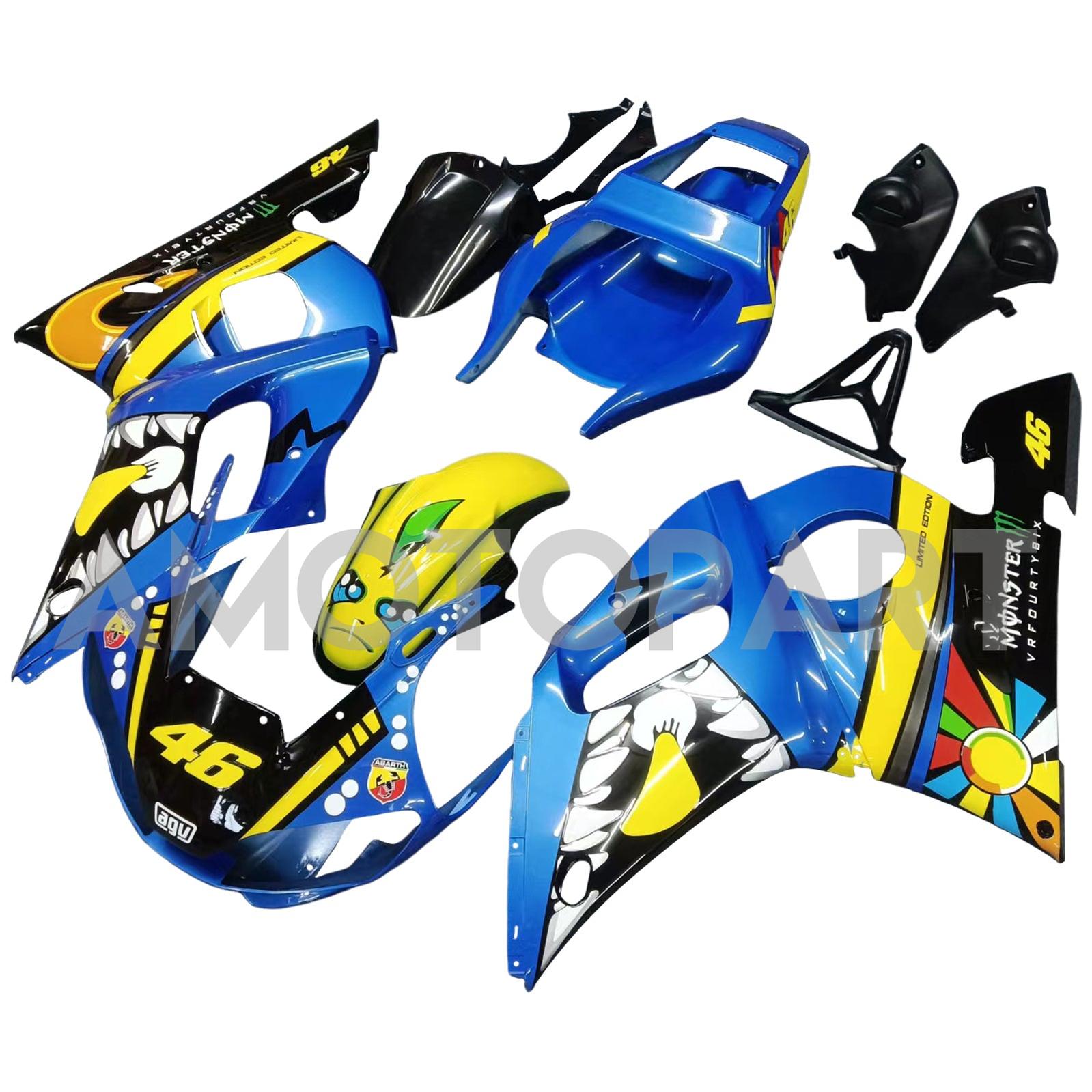 Amotopart 1998-2002 Yamaha YZF 600 R6 Blau&Gelbes Monster-Verkleidungskit
