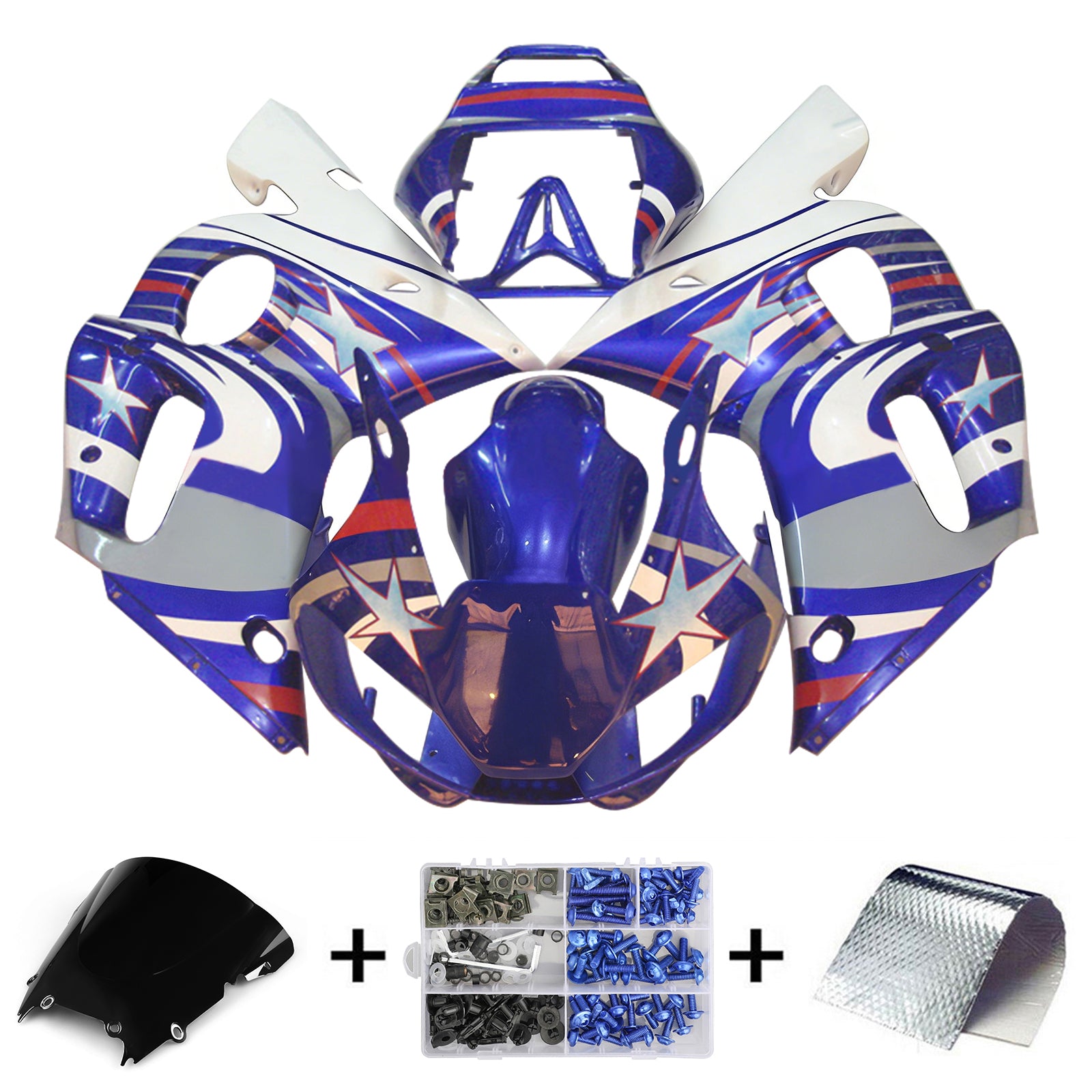 Amotopart 1998-2002 Kit carena Yamaha YZF 600 R6 Blue&White Style2