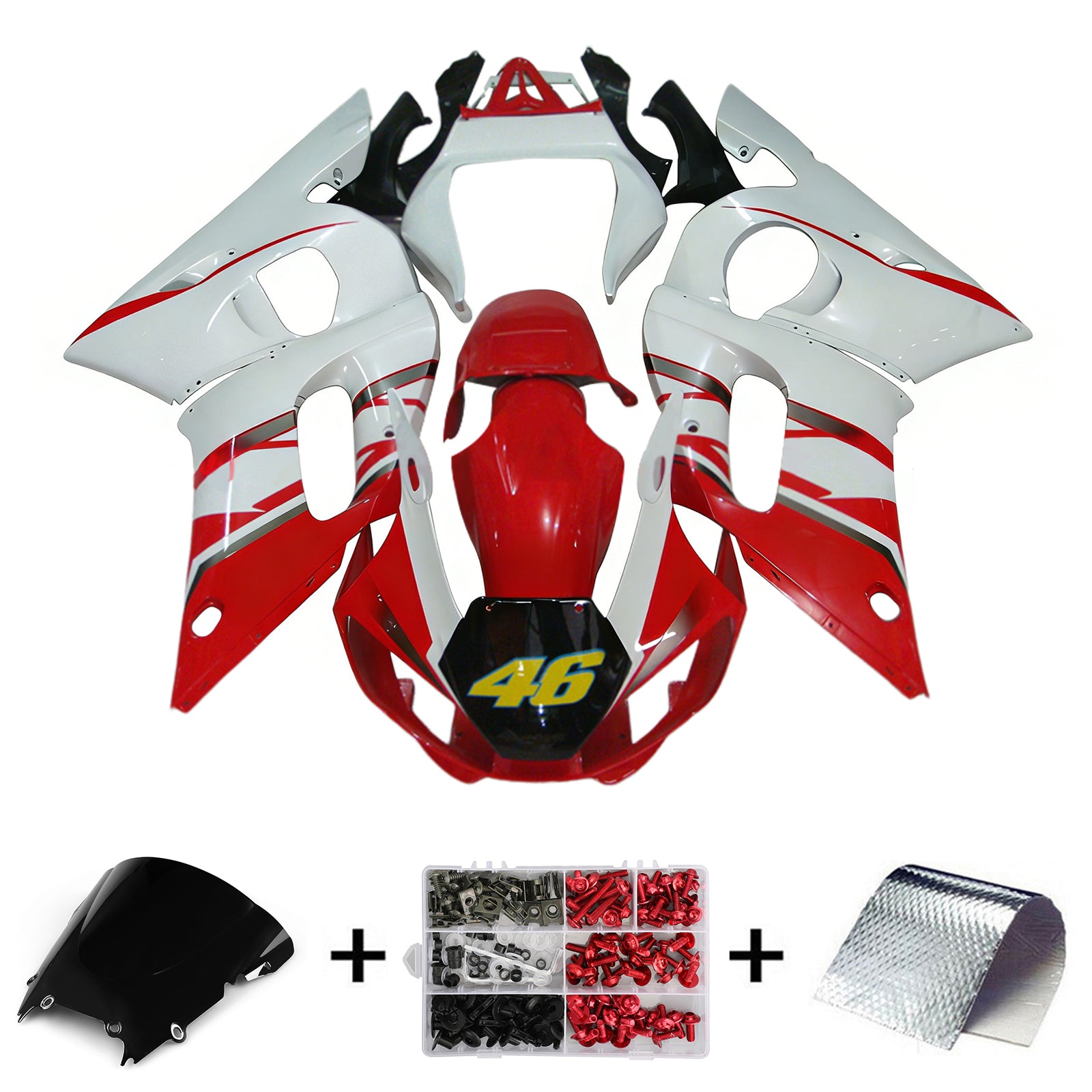 Amotopart 1998-2002 Yamaha YZF 600 R6 Kit de carenado blanco y rojo Style2