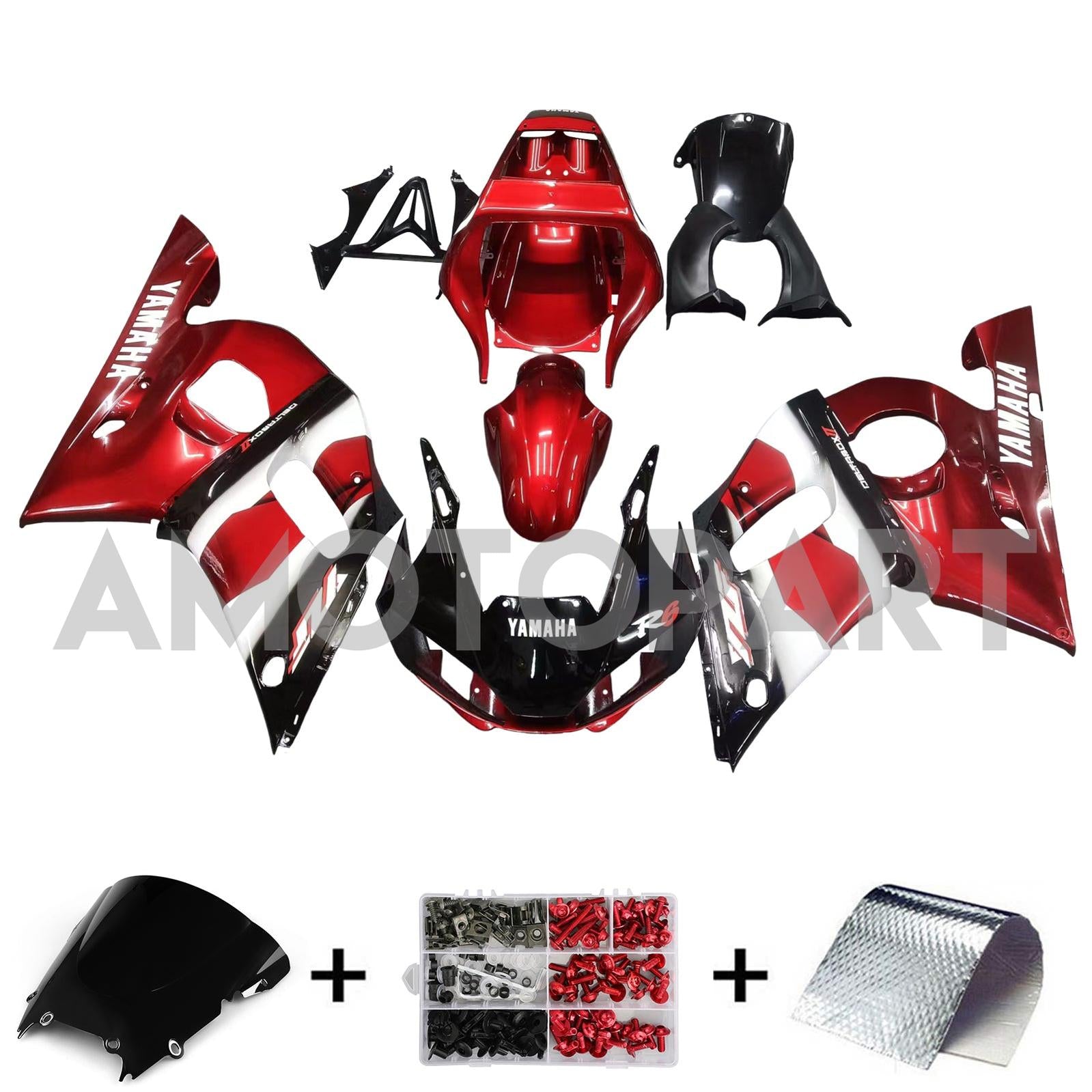 Amotopart Yamaha 1998-2002 YZF 600 R6 Red With Black White Fairing Kit