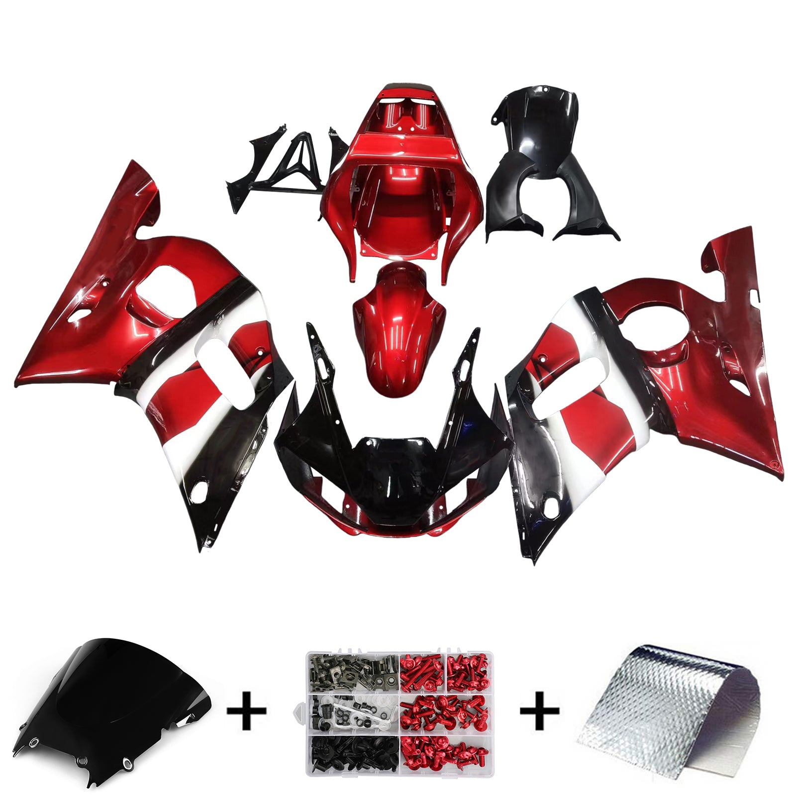 Amotopart Yamaha 1998-2002 YZF 600 R6 Červená s černou bílou kapotou