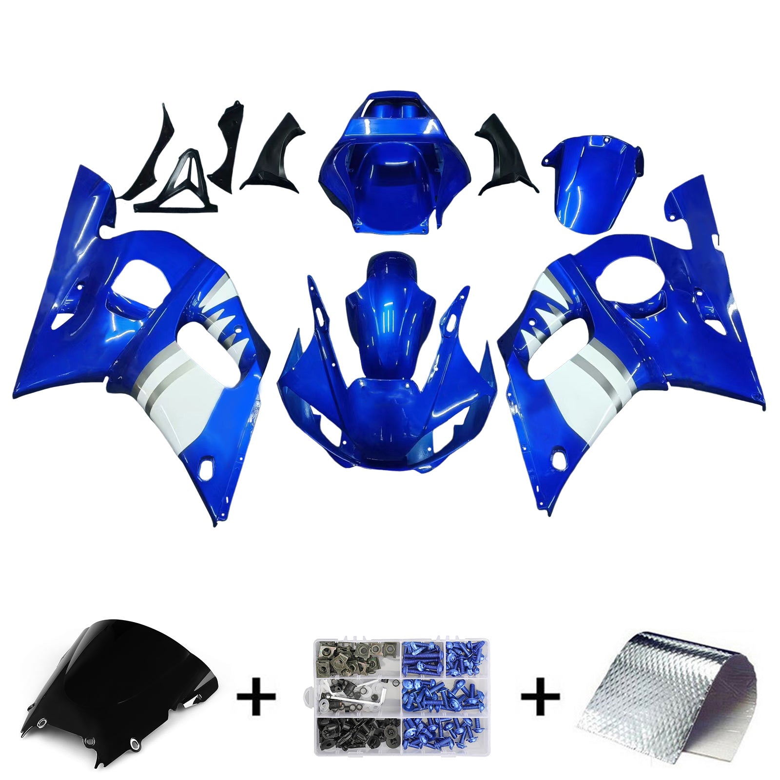 Amotopart ヤマハ 1998-2002 YZF 600 R6 ブルー ミックス ホワイト フェアリング キット