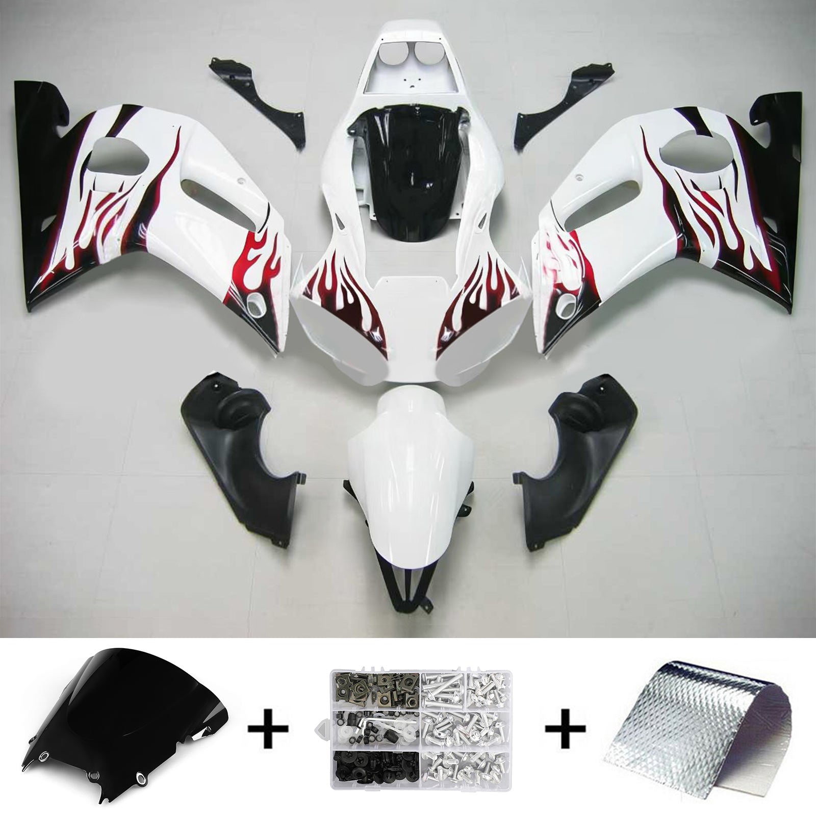 Amotopart Yamaha 1998-2002 YZF 600 R6 White Black Fire Fairing Kit