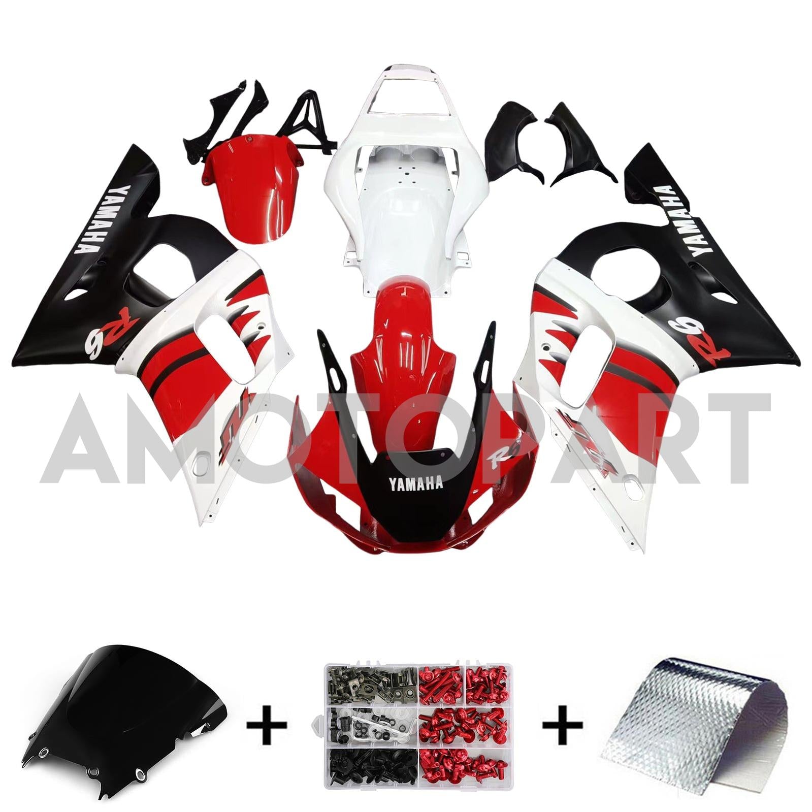 Amotopart Yamaha 1998-2002 YZF 600 R6 Red Black White Faxing Kit