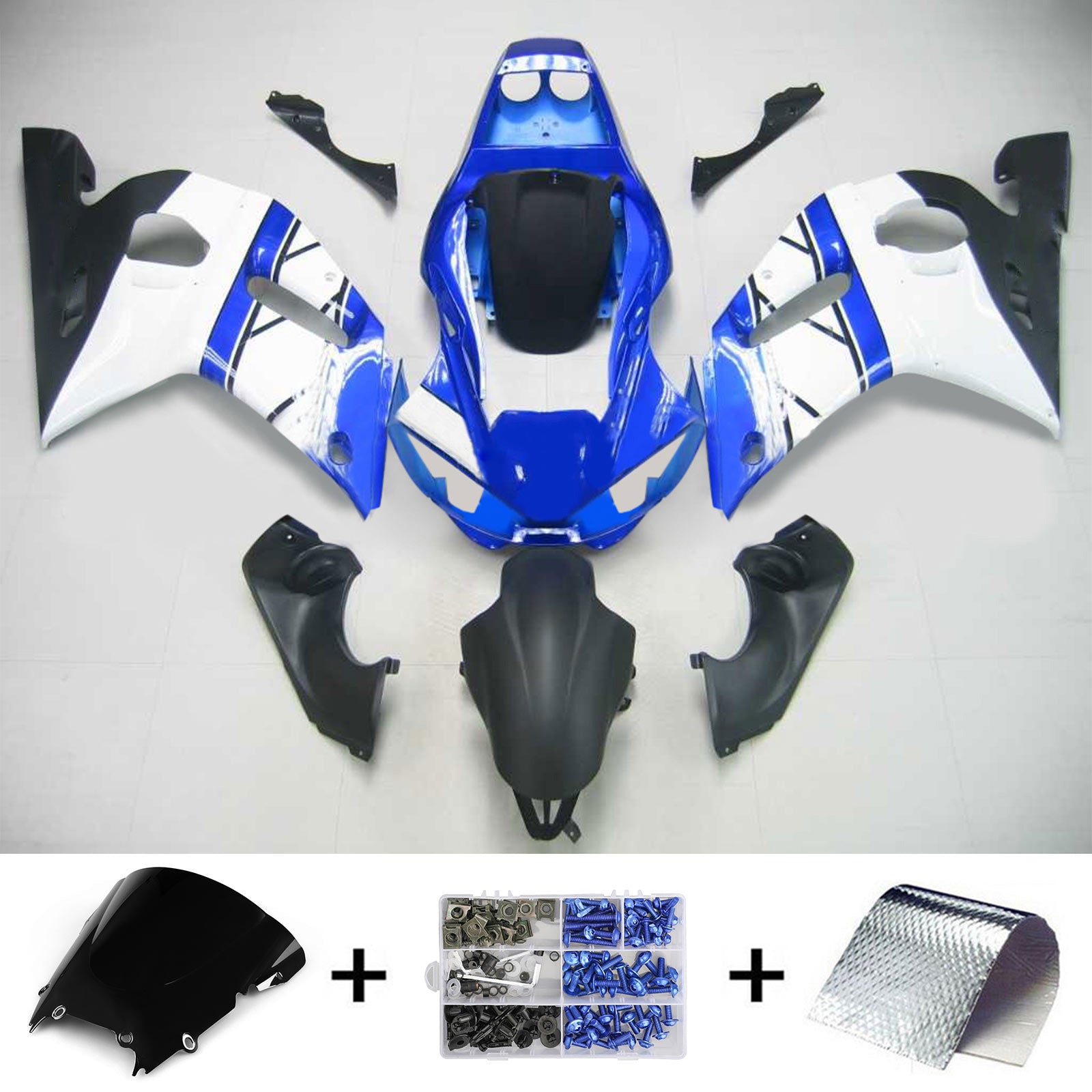Amotopart Yamaha 1998-2002 YZF 600 R6 Blue Black White Fairing Kit