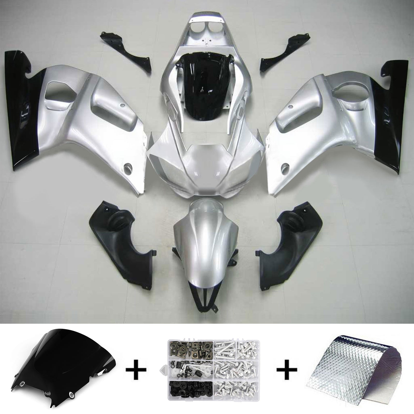 Kit de carenagem Amotopart Yamaha 1998-2002 YZF 600 R6 Sliver Preto