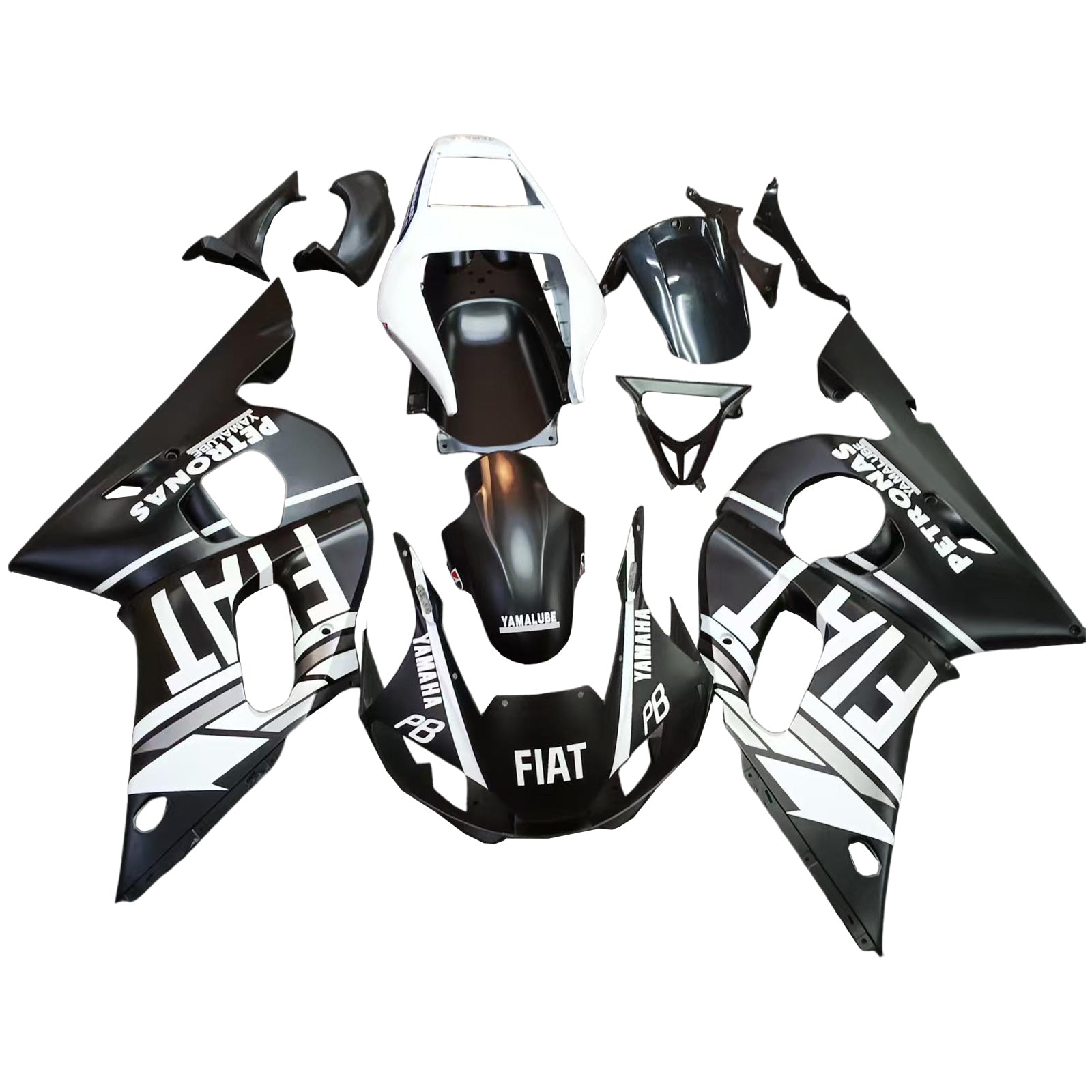 Amotopart Yamaha 1998-2002 YZF 600 R6 Mattes Schwarzweiß-Verkleidungskit
