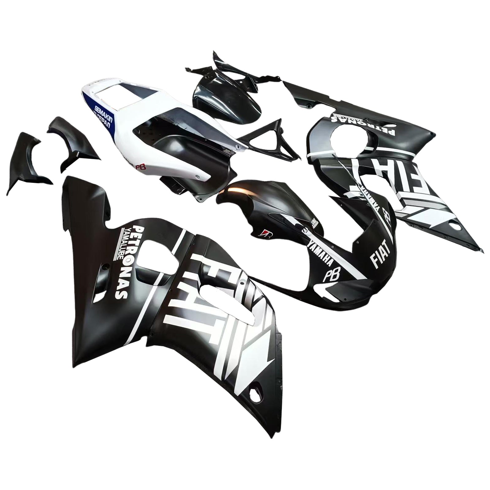Amotopart Yamaha 1998-2002 YZF 600 R6 Mattes Schwarzweiß-Verkleidungskit