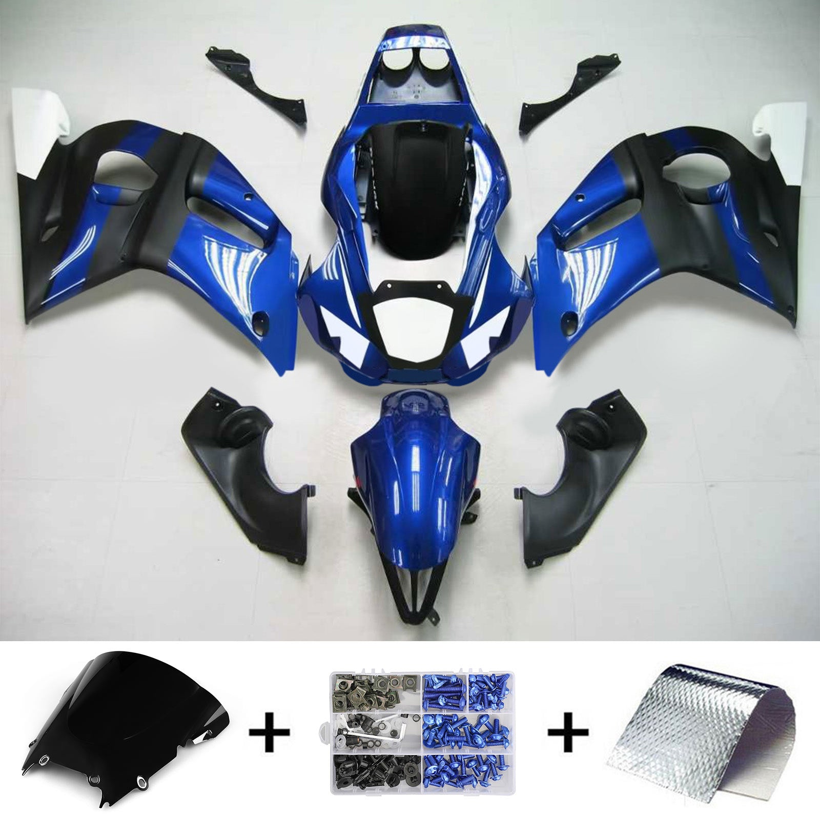 Amotopart Yamaha 1998-2002 YZF 600 R6 Black Mix Blue Fairing Kit