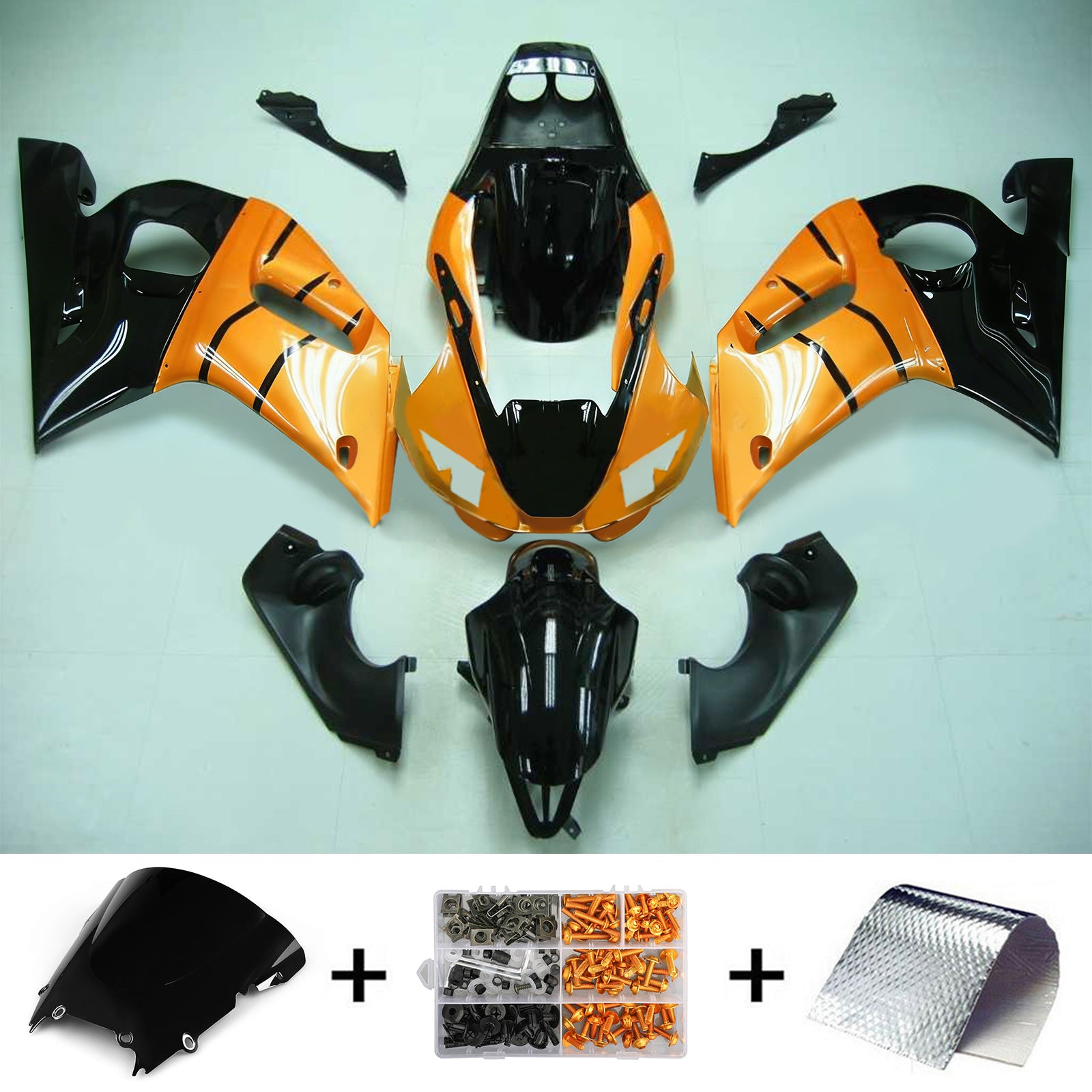 Amotopart Yamaha 1998-2002 YZF 600 R6 Black Orange Fairing Kit