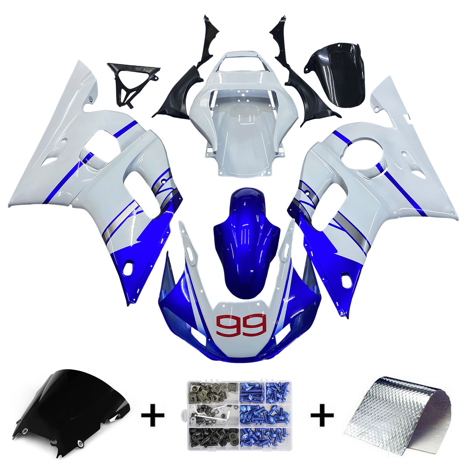 Amotopart Yamaha 1998-2002 YZF 600 R6 Blue Mix White Fairing Kit
