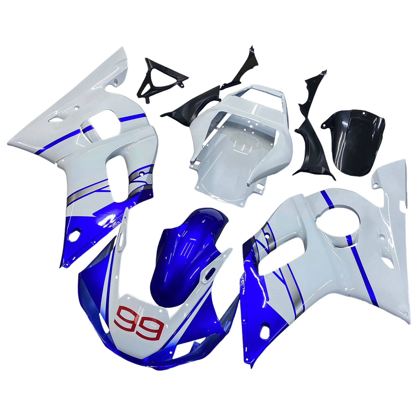 Amotopart Yamaha 1998-2002 YZF 600 R6 Blue Mix White Fairing Kit