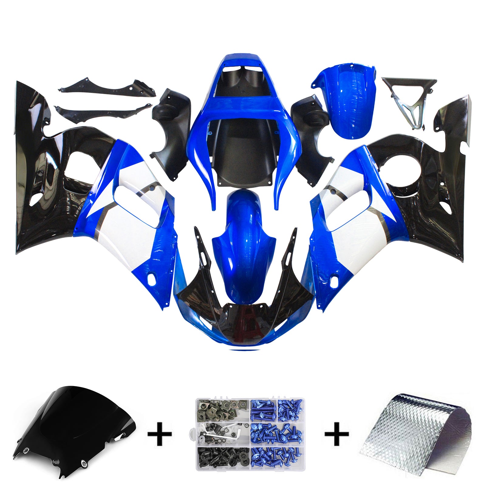 Amotopart Yamaha 1998-2002 YZF 600 R6 Black Mix Blue Fairing Kit