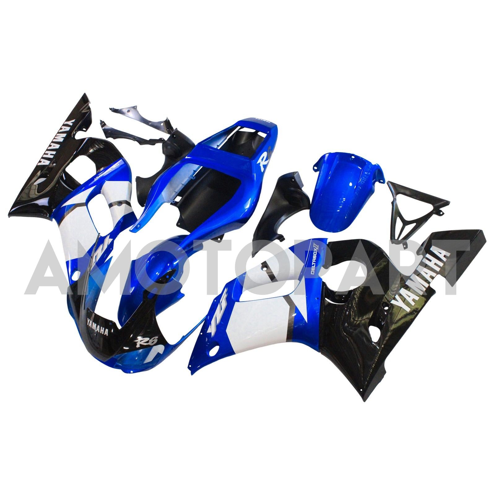 Amotopart Yamaha 1998-2002 YZF 600 R6 Schwarzer Mix Blue Fairing Kit
