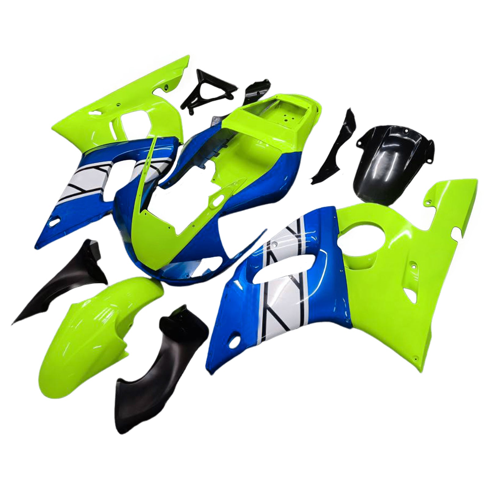 Amotopart Yamaha 1998-2002 YZF 600 R6 Blue com kit de carenagem amarelo fluorescente