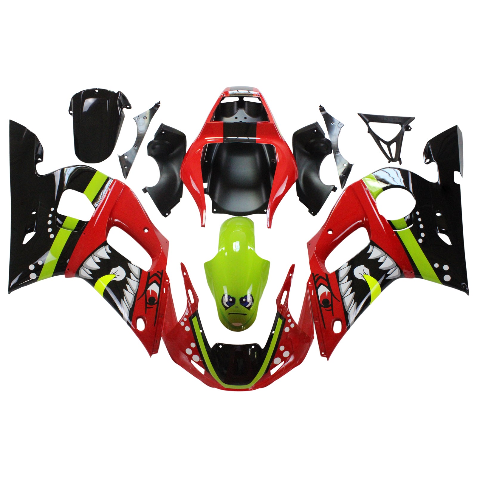 Amotopart 1998-2002 YZF 600 R6 Yamaha Red & Green Shark Tands Fairing Kit