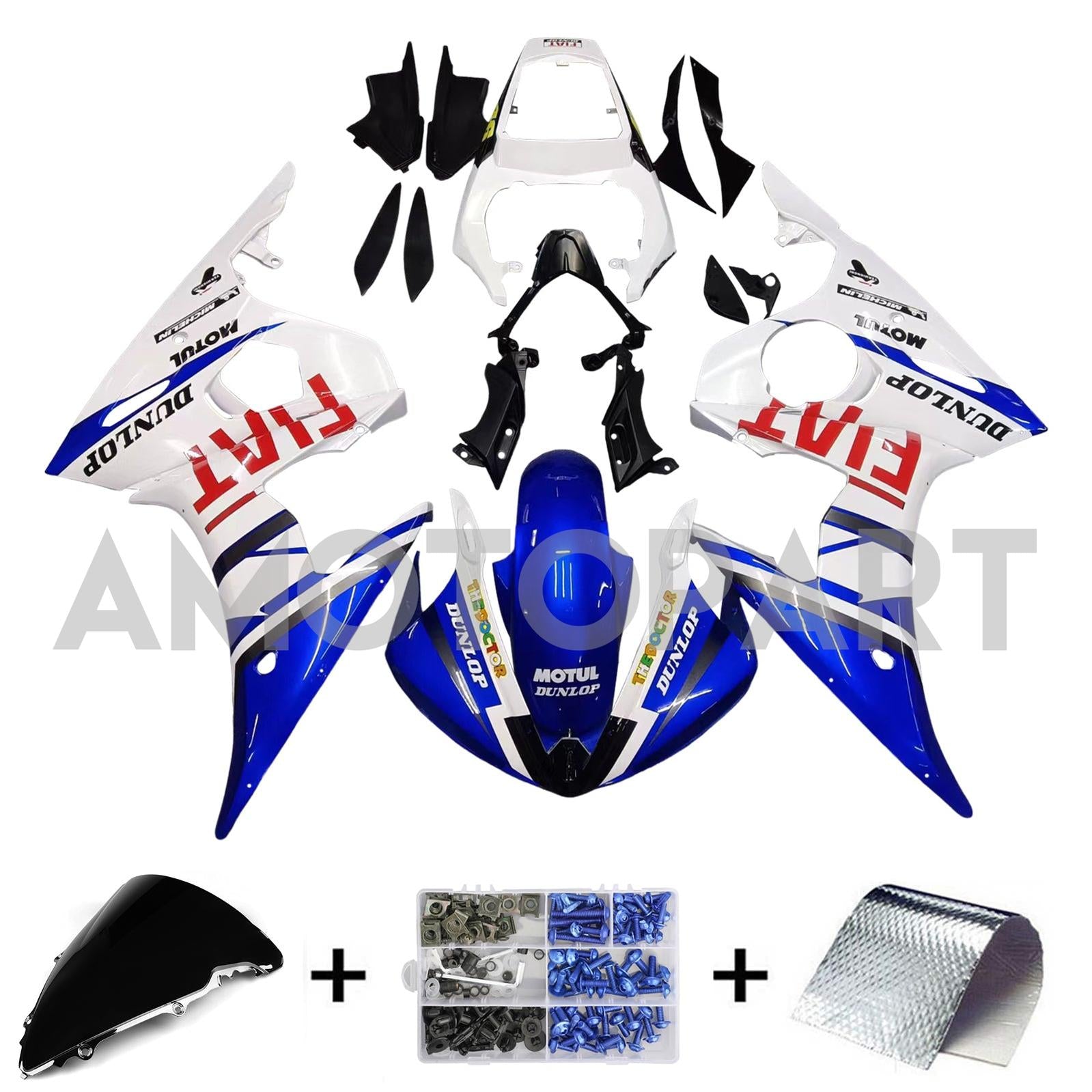 Amotopart 2003-2004 Yamaha R6 & 2006–2009 YZF R6S Verkleidung Weiß Multi Color Kit