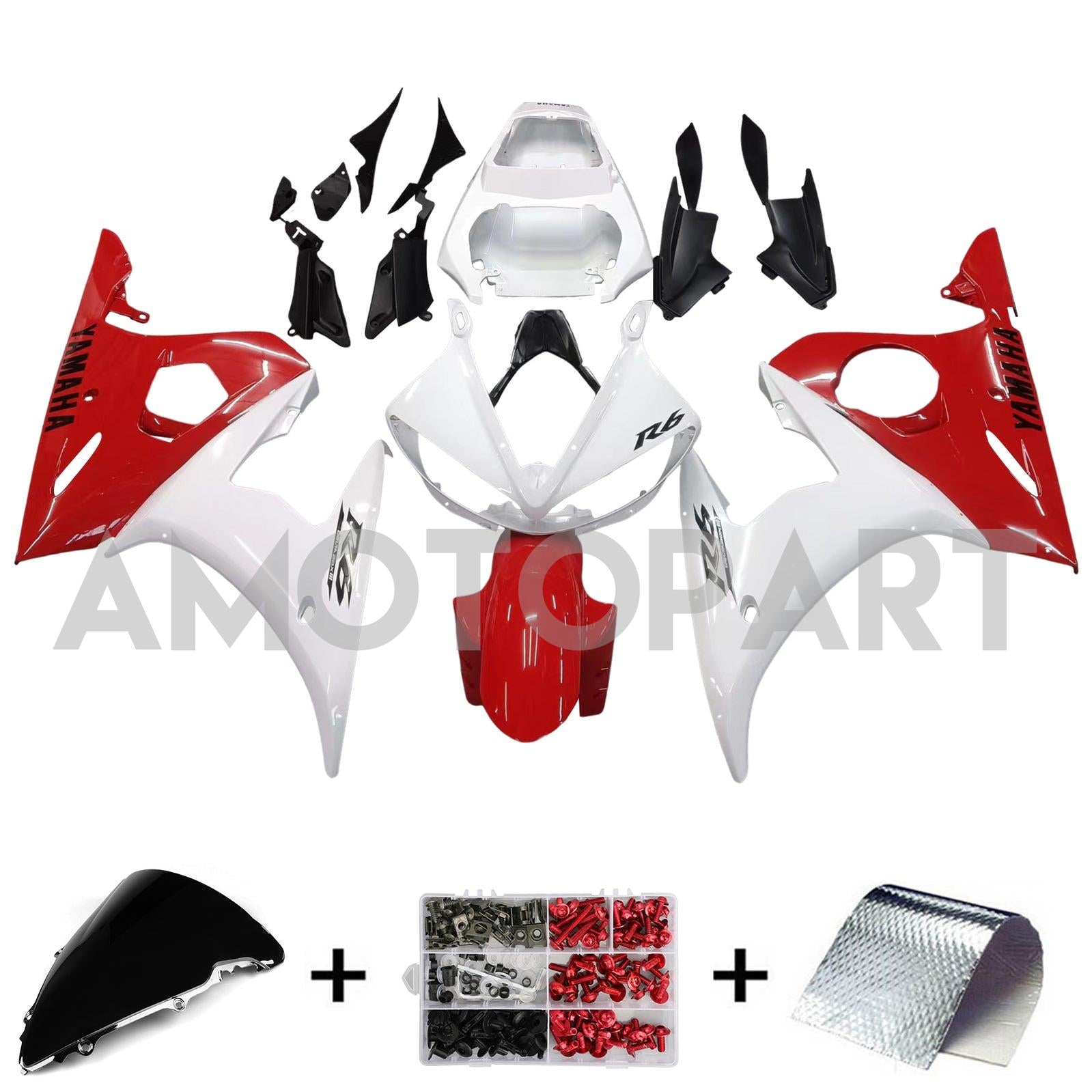 Amotopart 2003-2004 Yamaha R6 & 2006-2009 YZF R6S Fairing Red Mix White Kit
