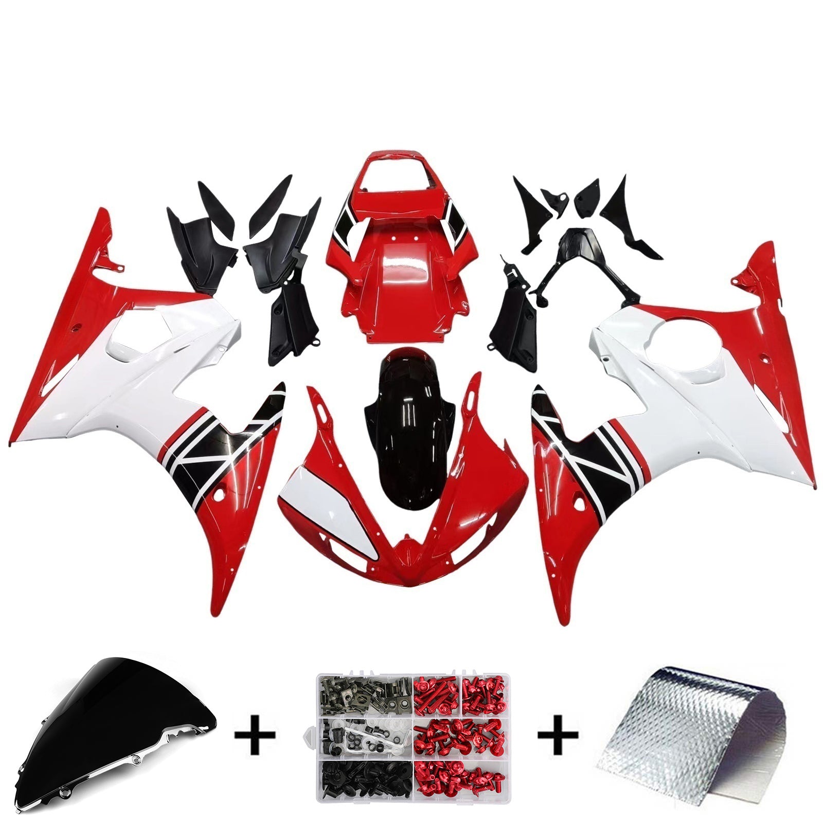 Amotopart 2003-2004 Yamaha R6 & 2006-2009 YZF R6S Fairing White&Black Kit