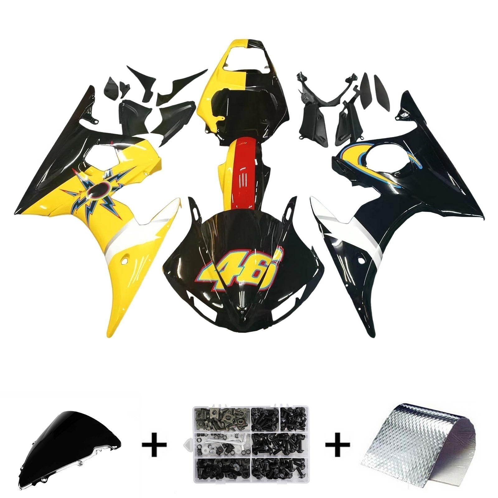 Amotopart 2003-2004 Yamaha R6 & 2006-2009 YZF R6S Yellow Black Fairing Kit