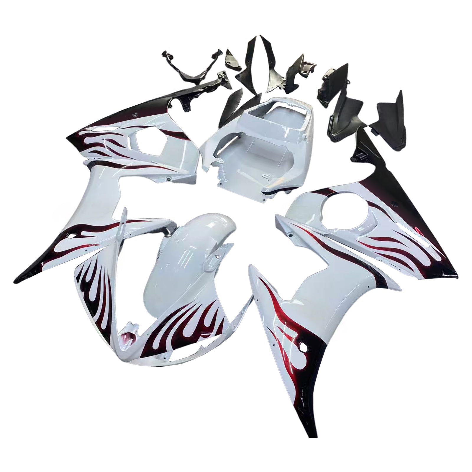 Amotopart 2003-2004 Yamaha R6 & 2006-2009 YZF R6s Fairing White & Black Flame Kit