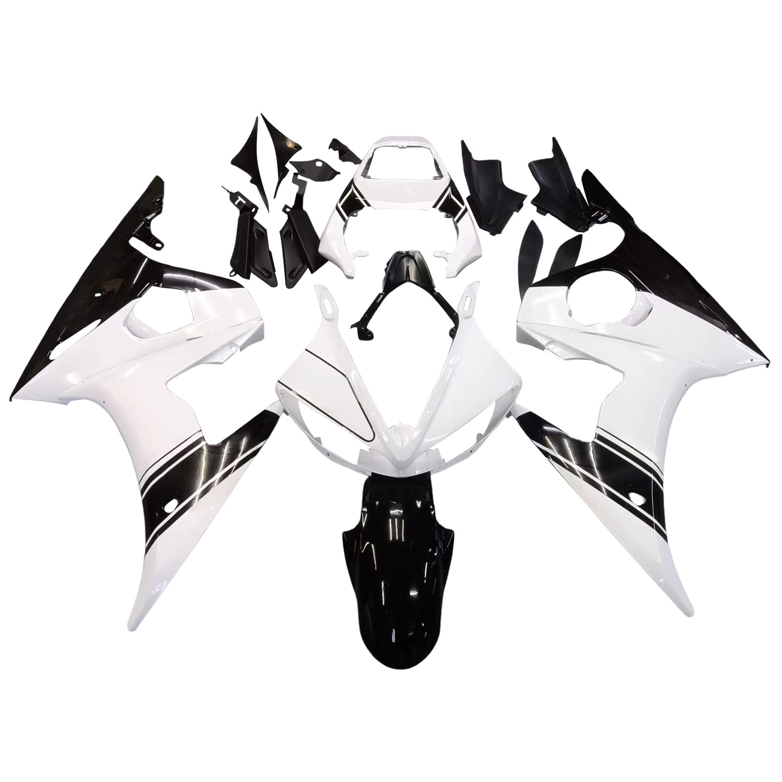 Amotopart 2003-2004 Yamaha R6 & 2006-2009 YZF R6S Fairing White & Black Color Kit