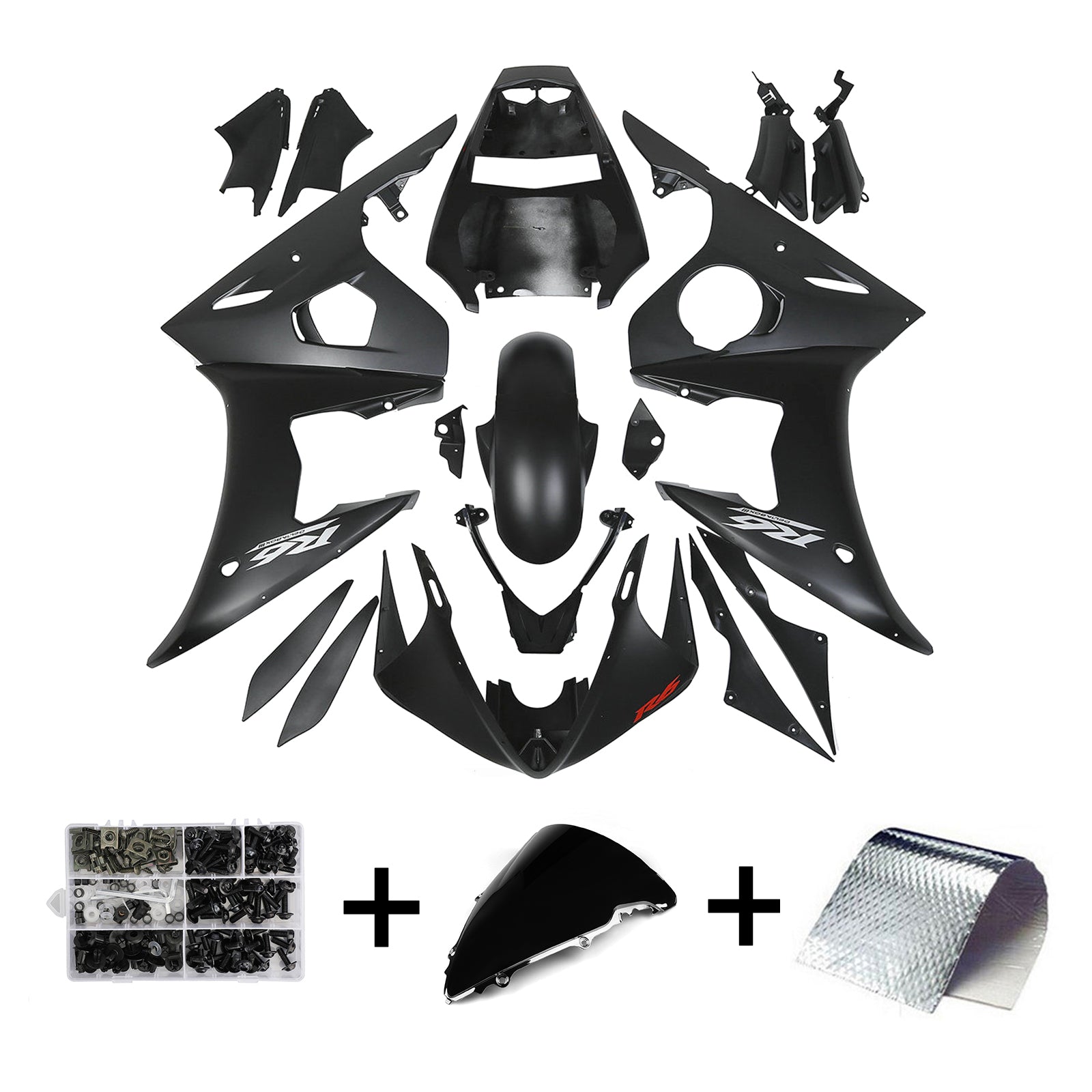 Amotopart 2003 2004 Yamaha YZF R6 & 2006-2009 YZF R6S Black Fairing Kit