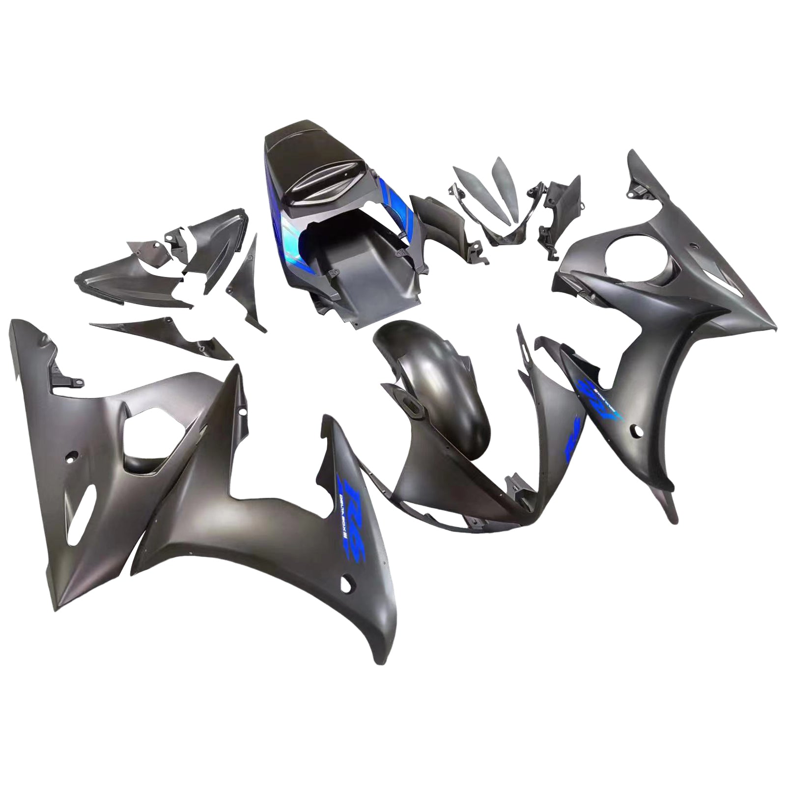 Amotopart Yamaha YZF 600 R6 2003-2004 R6S 2006-2009 Nero opaco con kit carena logo blu