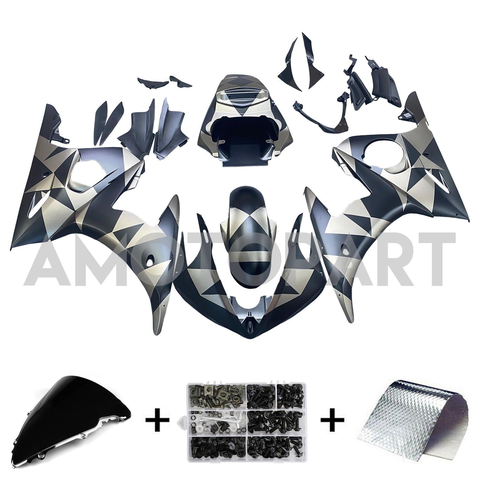 Amotopart Yamaha YZF 600 R6 2003-2004 R6S 2006-2009 Matte Grey&Black Fairing Kit