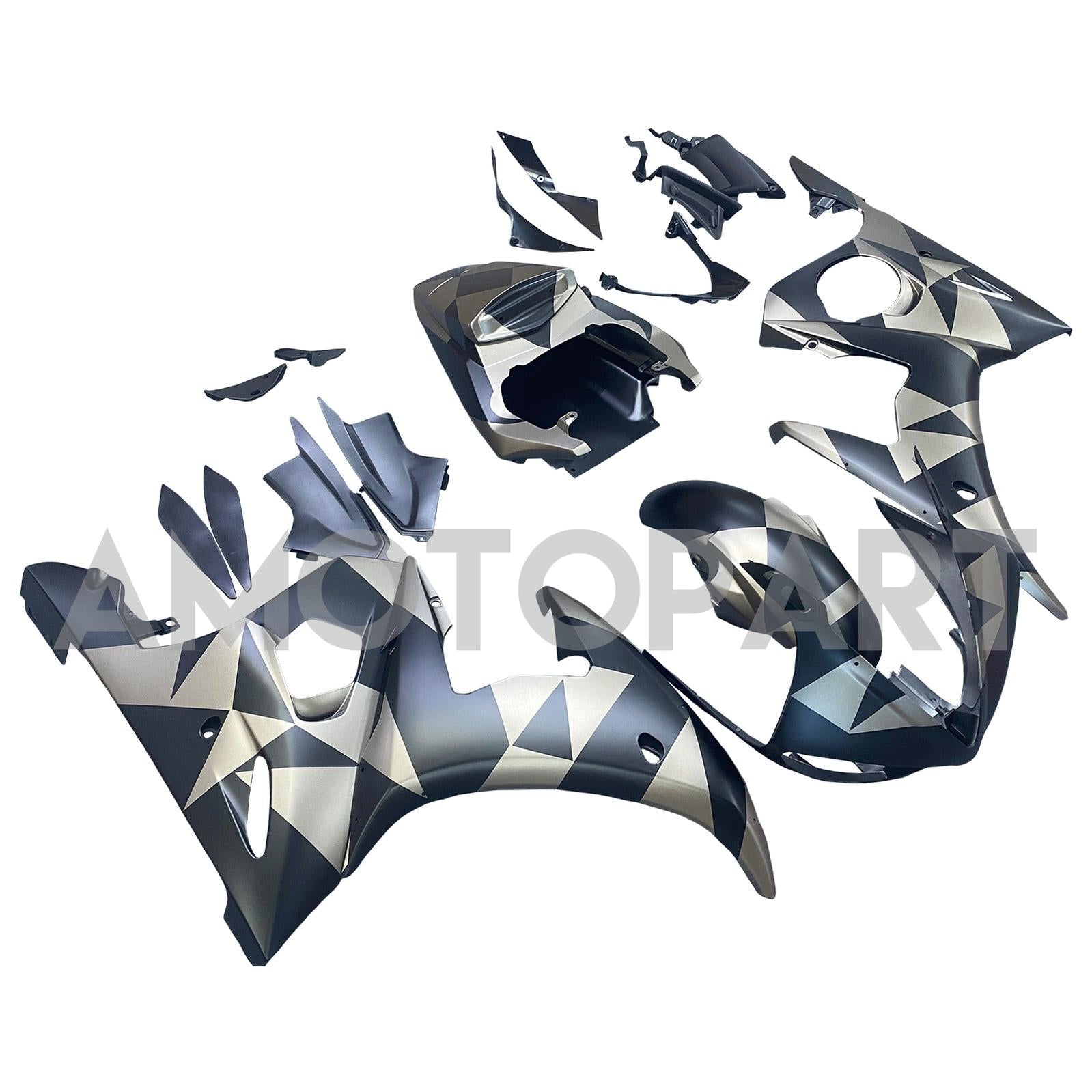 Amotopart Yamaha YZF 600 R6 2003-2004 R6S 2006-2009 Mattgrau&Schwarzes Verkleidungskit