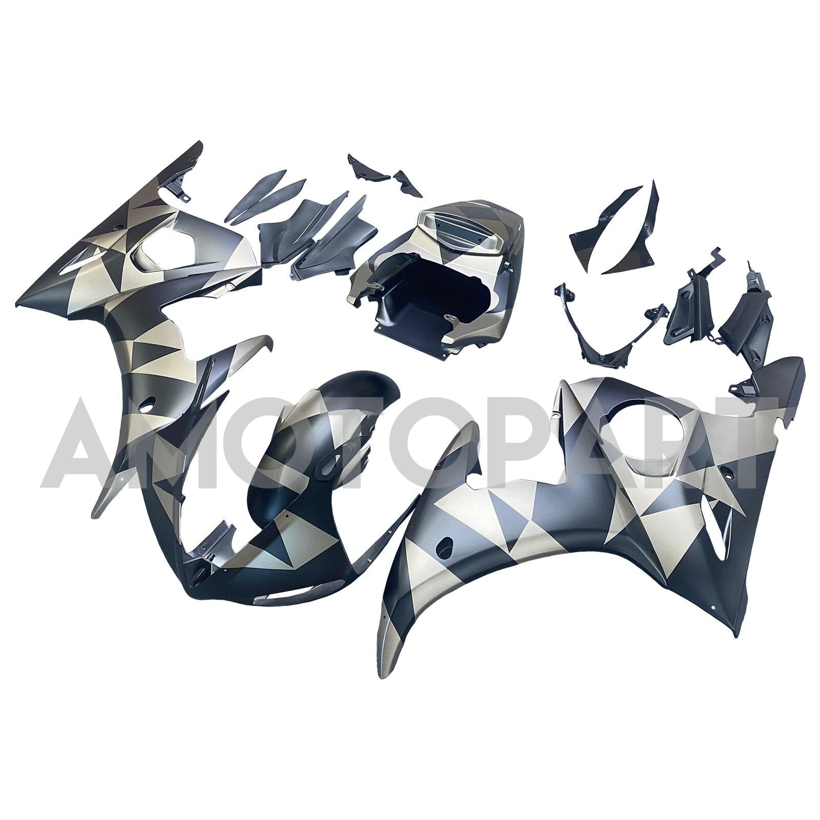 Amotopart Yamaha YZF 600 R6 2003-2004 R6S 2006-2009 Mattgrau&Schwarzes Verkleidungskit