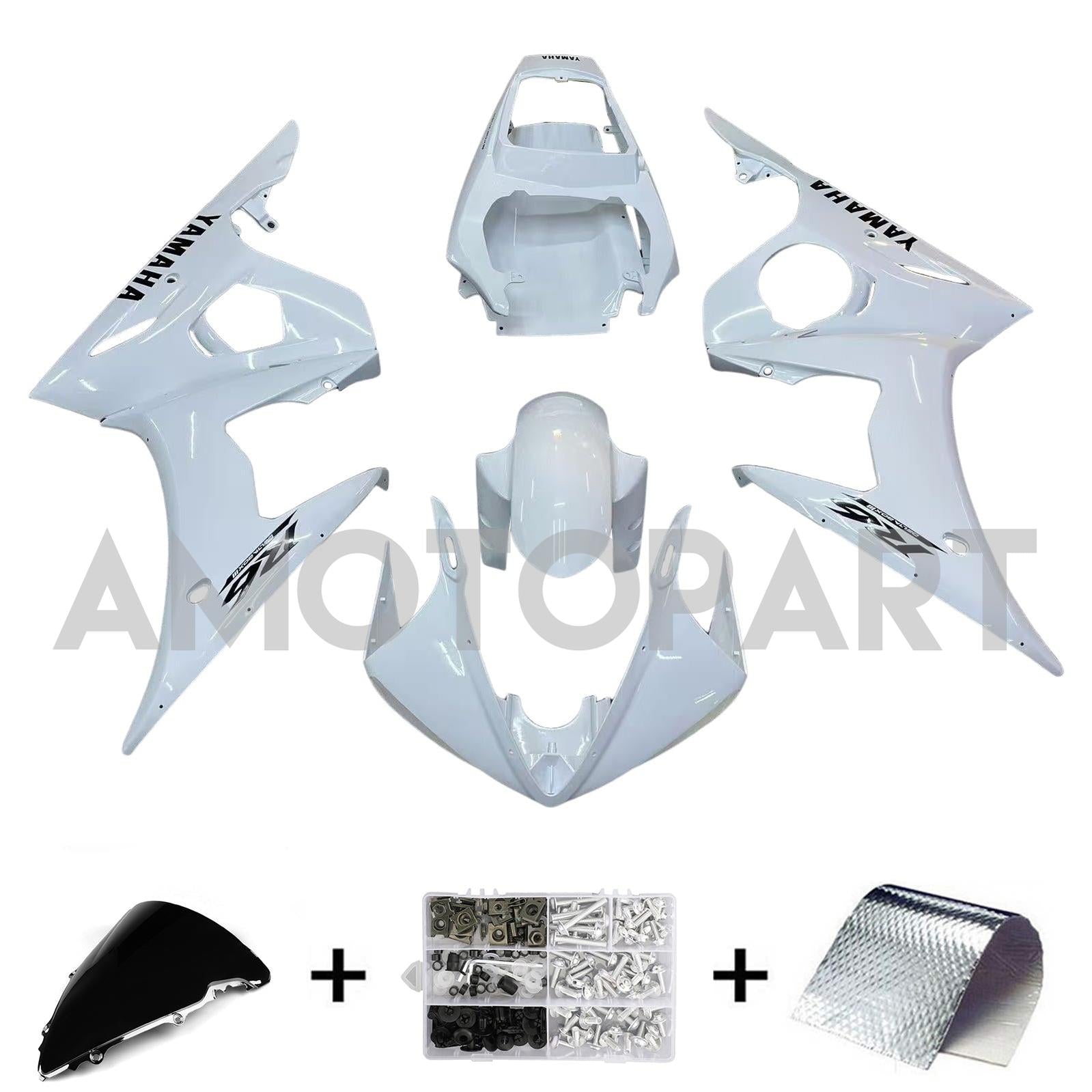 Amotopart Yamaha 2003-2004 YZF 600 R6 & 2006–2009 YZF R6S, weißes Verkleidungsset