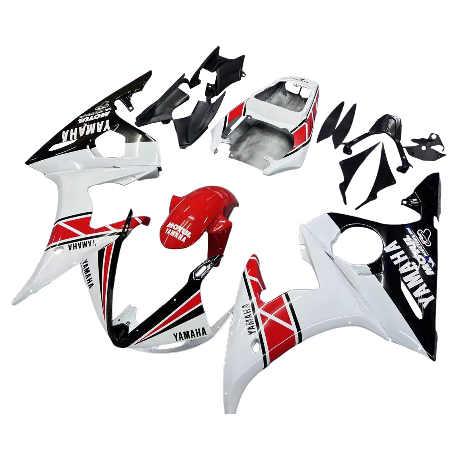 Amotopart Yamaha 2003-2004 YZF 600 R6 y 2006-2009 YZF R6S Kit de carenado blanco rojo