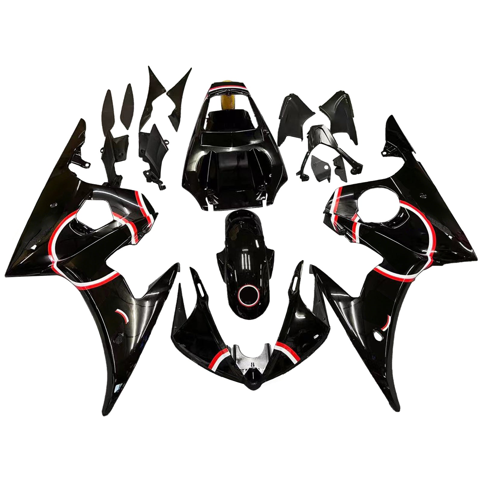 Amotopart Yamaha 2003-2004 YZF 600 R6 i 2006-2009 YZF R6S Black Fairing Kit
