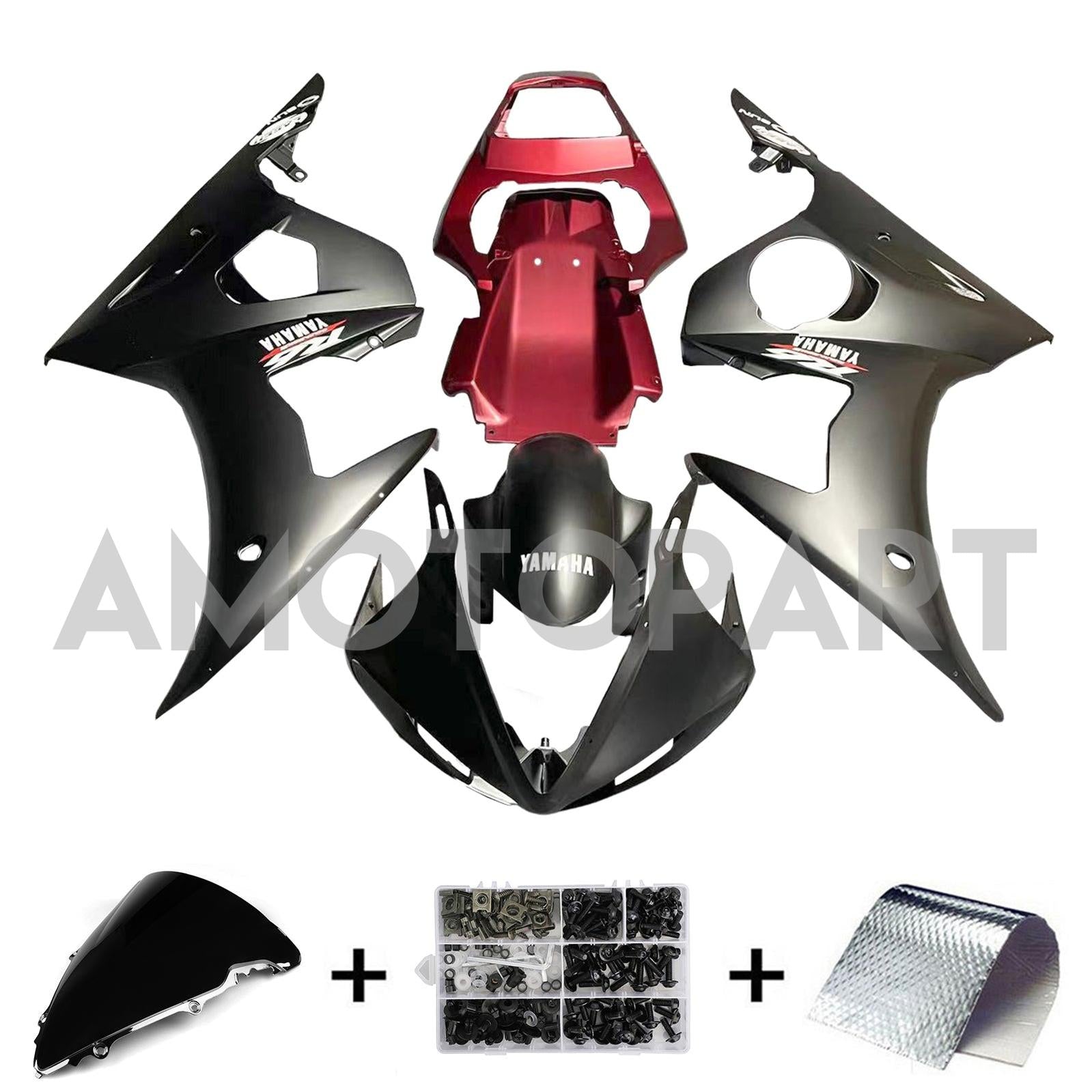 Amotopart Yamaha 2003-2004 YZF 600 R6 & 2006-2009 YZF R6S Black Red Fairing Kit