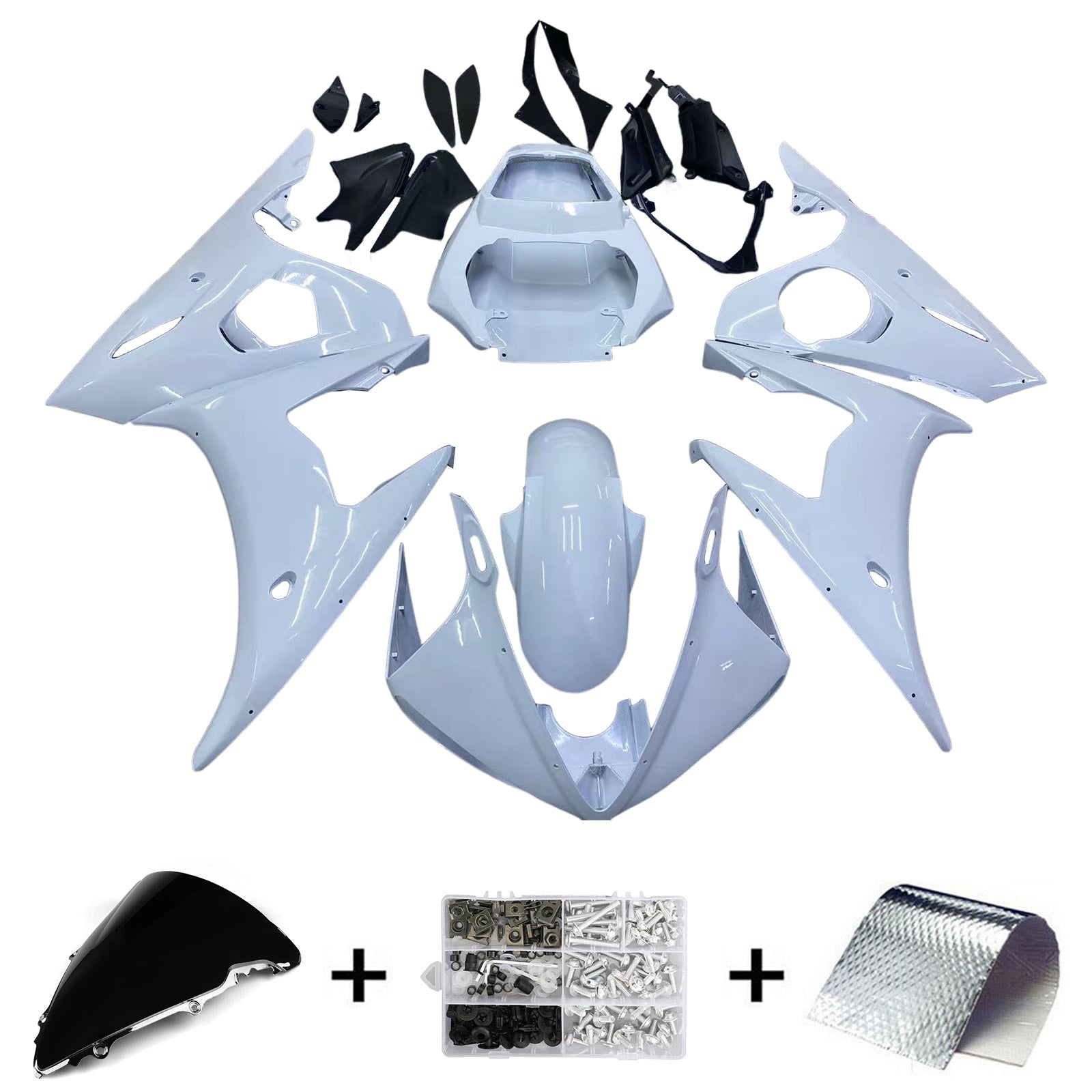 Amotopart 2003-2004 Yamaha R6 & 2006-2009 YZF R6S Fairing White & Gold Kit