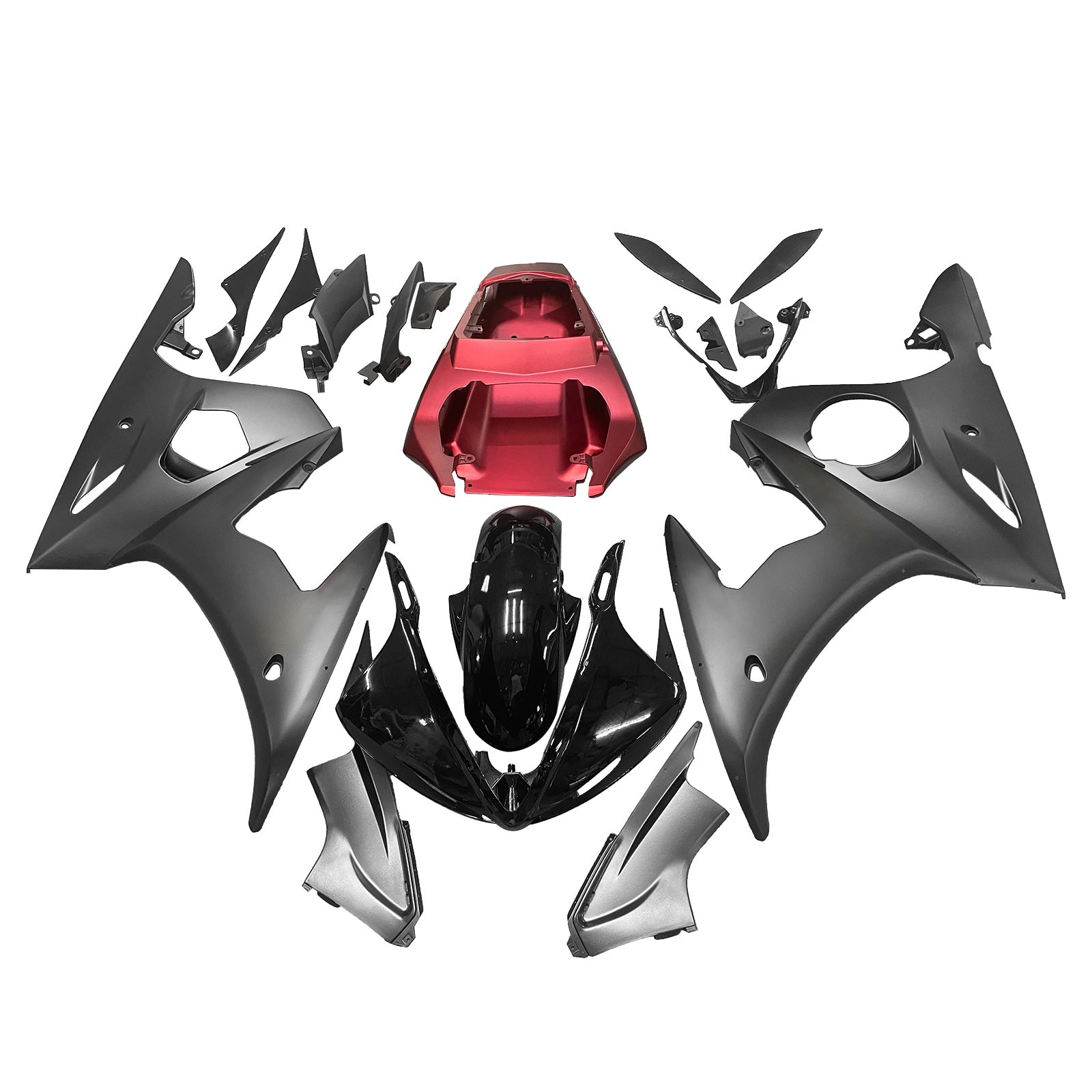 Amotopart YZF 600 R6 2003-2004 R6S 2006-2009 ヤマハ マットブラック&レッド フェアリングキット
