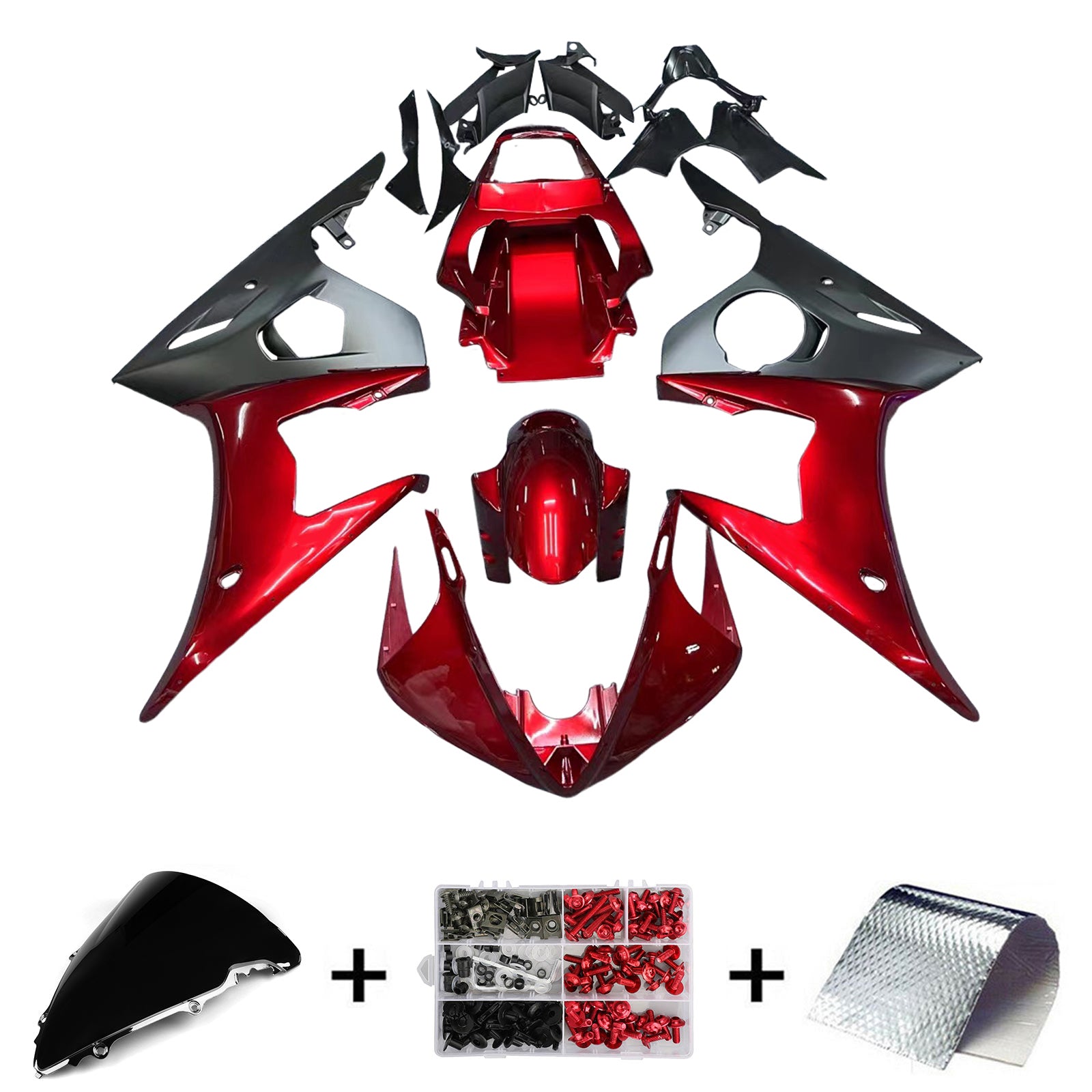 Amotopart 2003-2004 YZF 600 R6 & 2006-2009 YZF R6S Yamaha Red & Black Fairing Kit