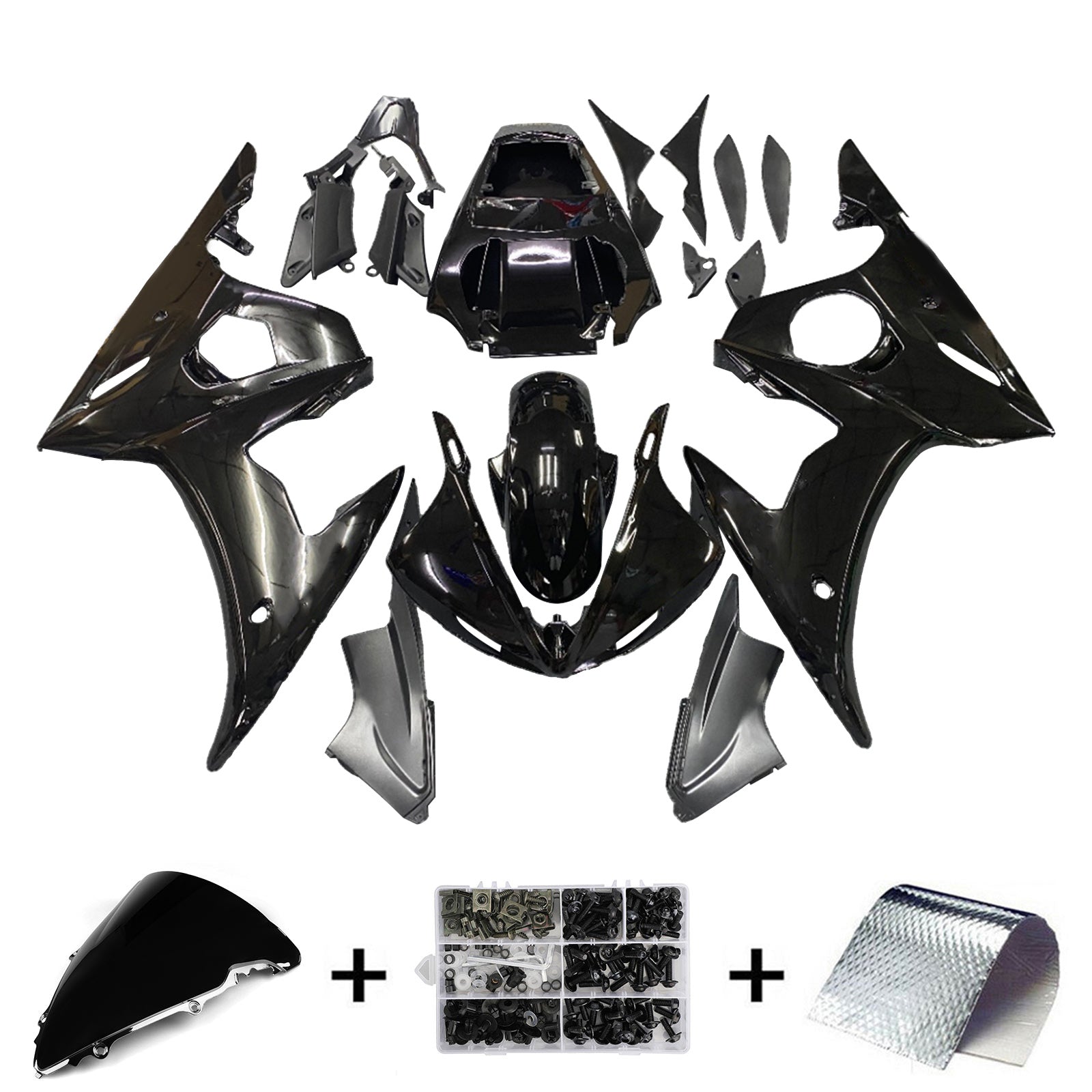 Amotopart Yamaha 2003-2004 YZF 600 R6 & 2006-2009 YZF R6S Black Fairing Kit