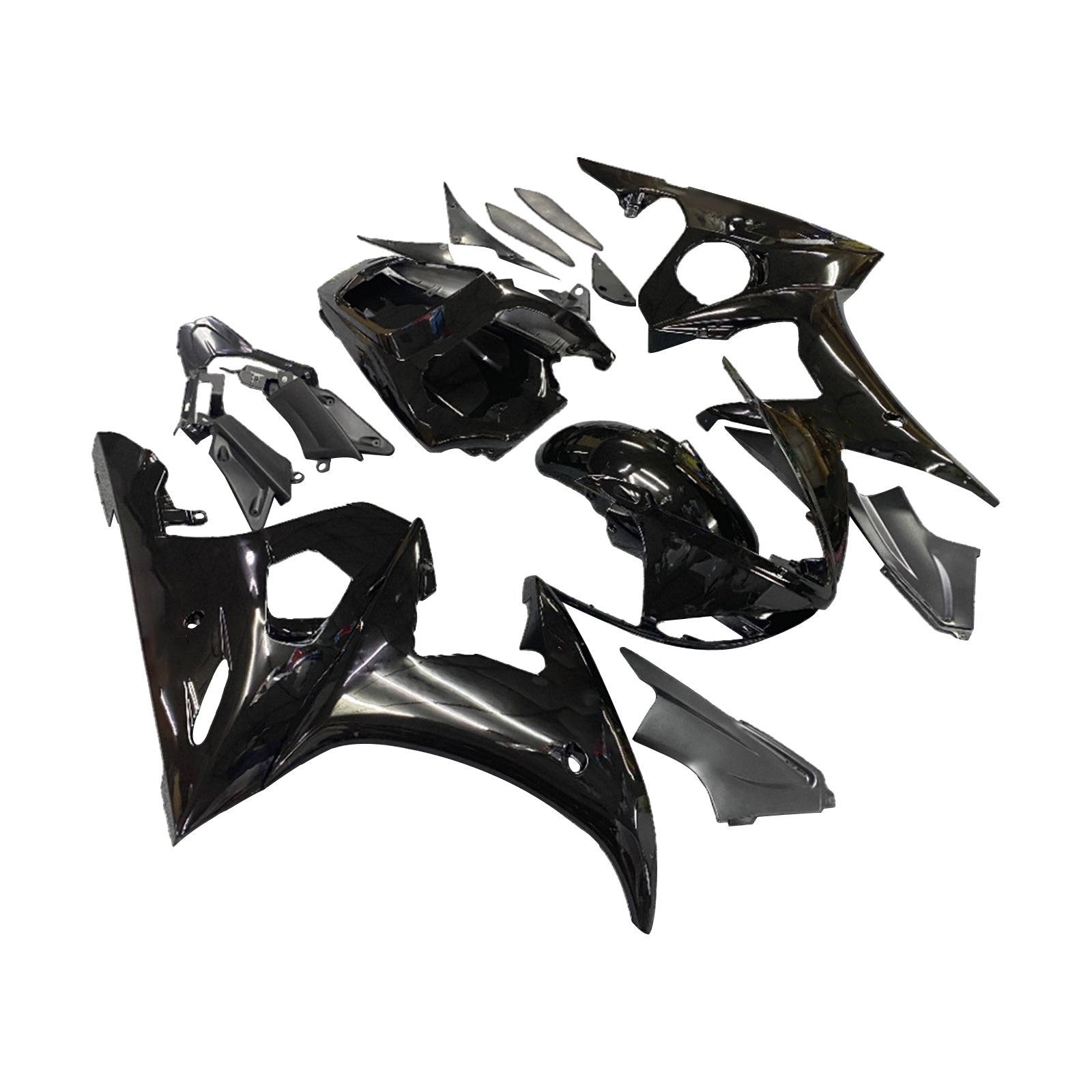 Amotopart Yamaha 2003-2004 YZF 600 R6 & 2006–2009 YZF R6S Verkleidungssatz, schwarz mit goldenem Logo