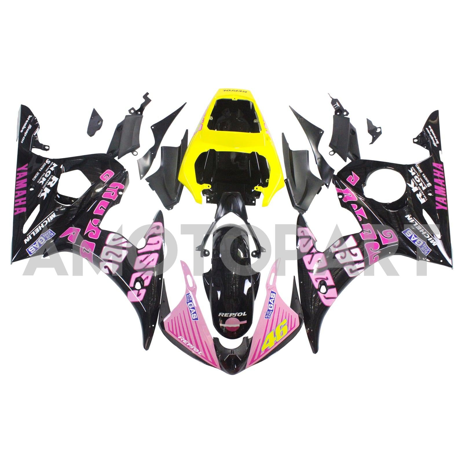 Amotopart Yamaha 2003-2004 YZF 600 R6 & 2006-2009 YZF R6S Black Pink Fairing Kit
