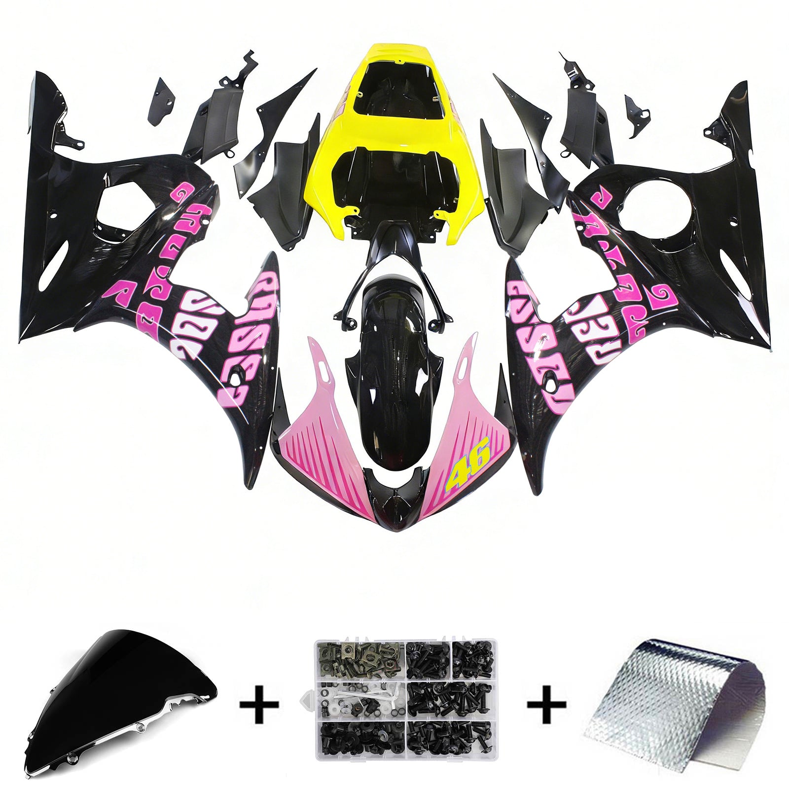 Amotopart Yamaha 2003-2004 YZF 600 R6 & 2006-2009 YZF R6S Black Pink Fairing Kit