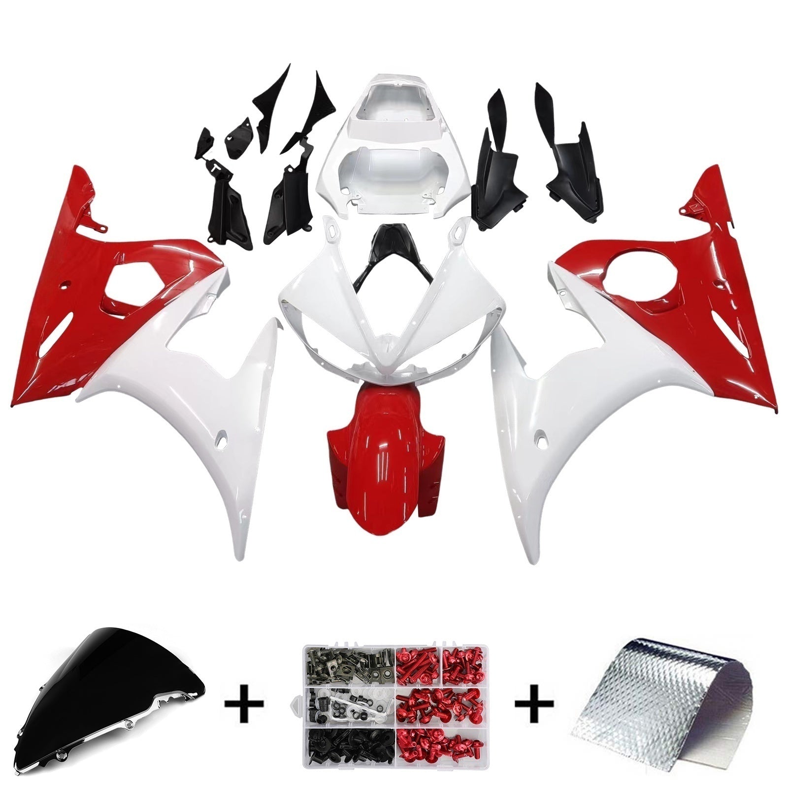 Amotopart 2005 Yamaha R6 Fairing White & Red Kit
