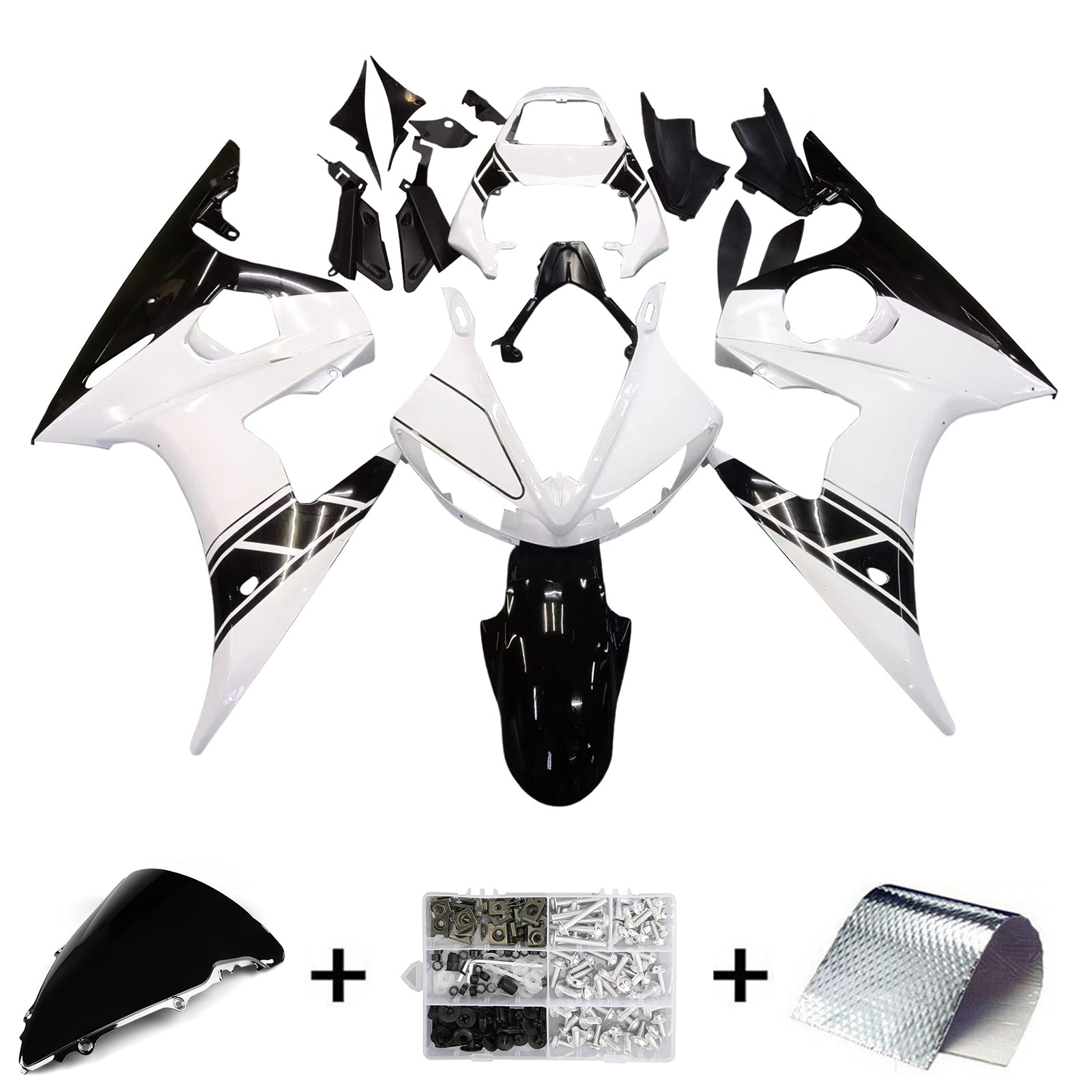 Amotopart 2005 Yamaha R6 Fairing White & Black Kit