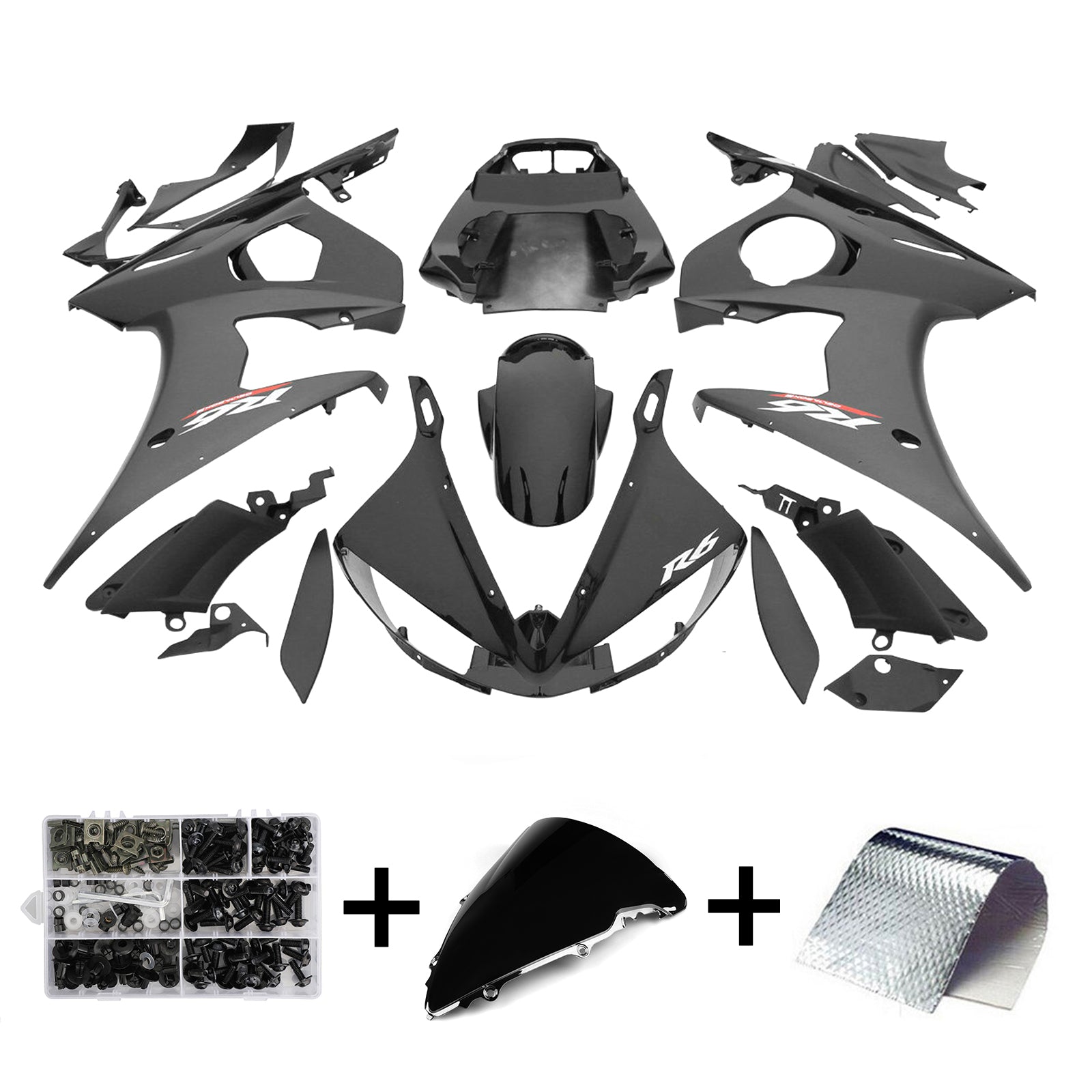 Amotopart 2005 Yamaha YZF R6 Black Fairing Kit